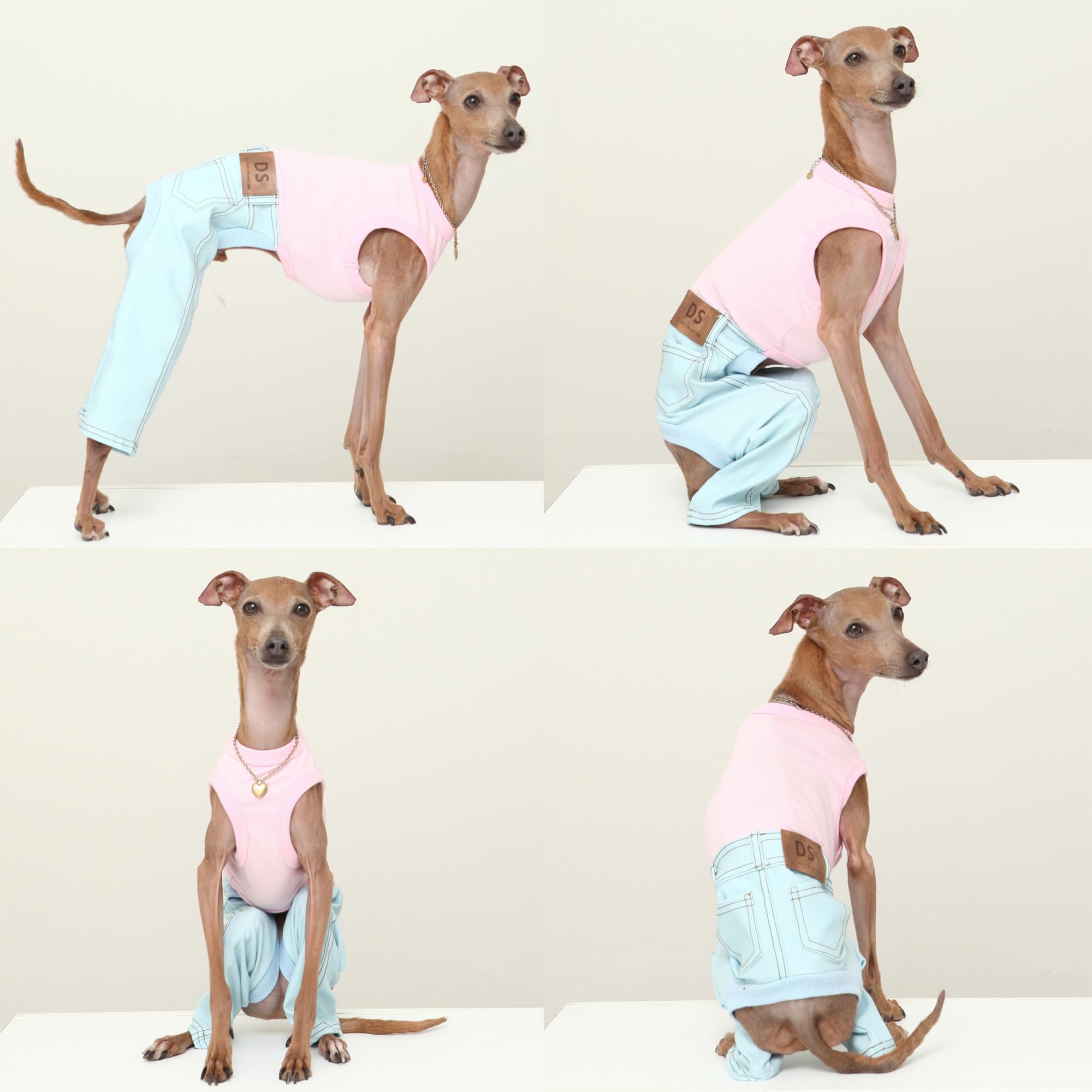 D Doggy Star Italian Greyhound Clothes Sleeveless Jeans Onesie Outfit Whippet For Dog Coat (2Xl,Sky Blue Jean)