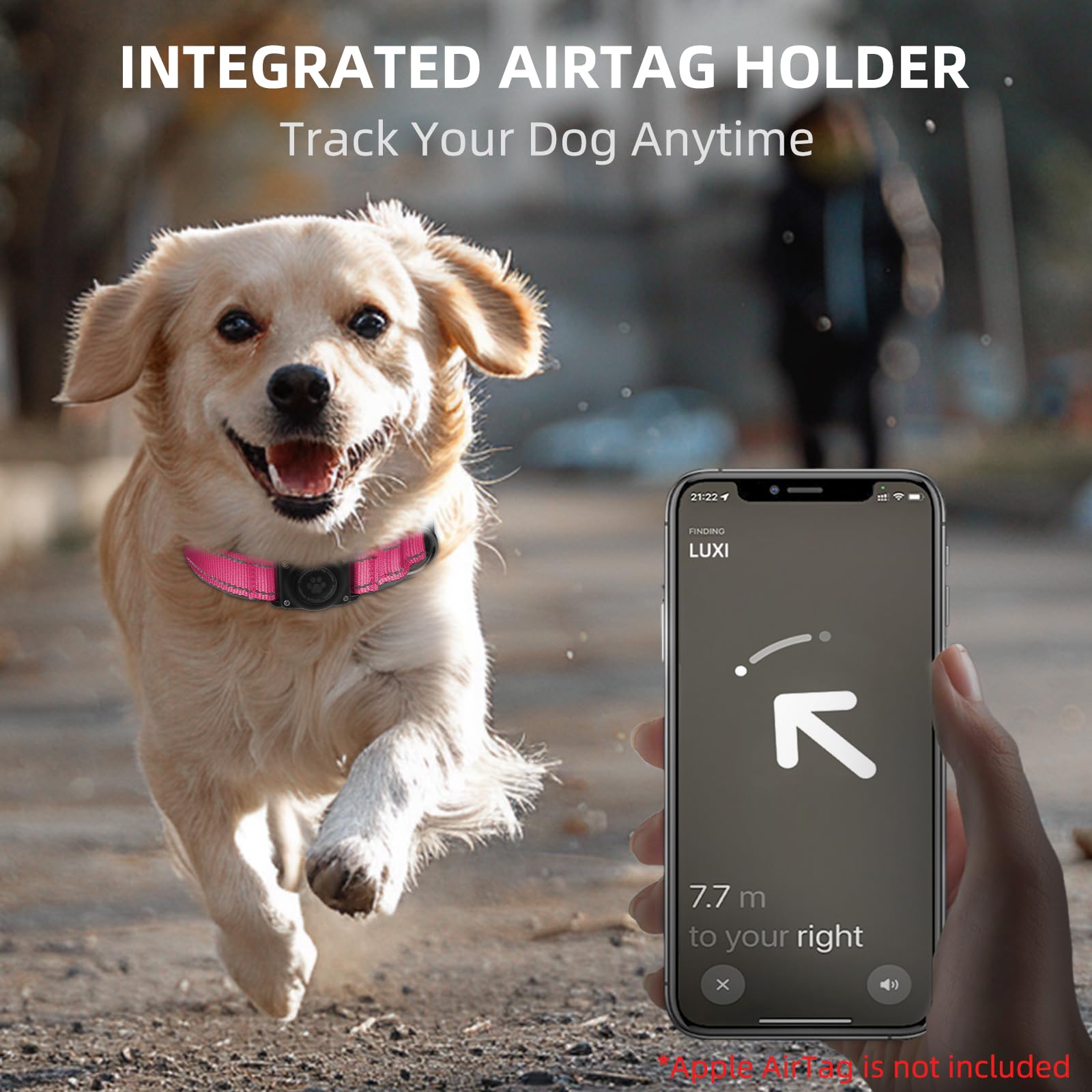 Airtag Dog Collar - 100% Waterproof Air Tag Dog Collar Holder For Apple Airtag, Reflective, Soft Padded, Everlasting, Gps Dog Co