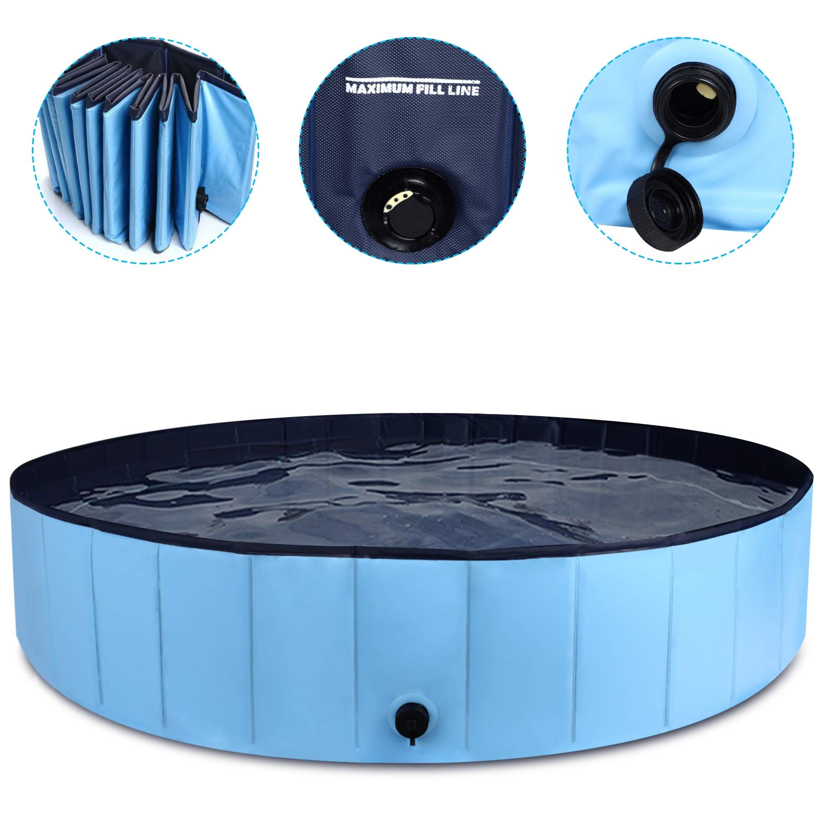 Mortime Foldable Dog Pool Portable Pet Bath Tub Large Indoor & Outdoor Collapsible Bathing Tub For Dogs And Cats (L, 63' X 12')