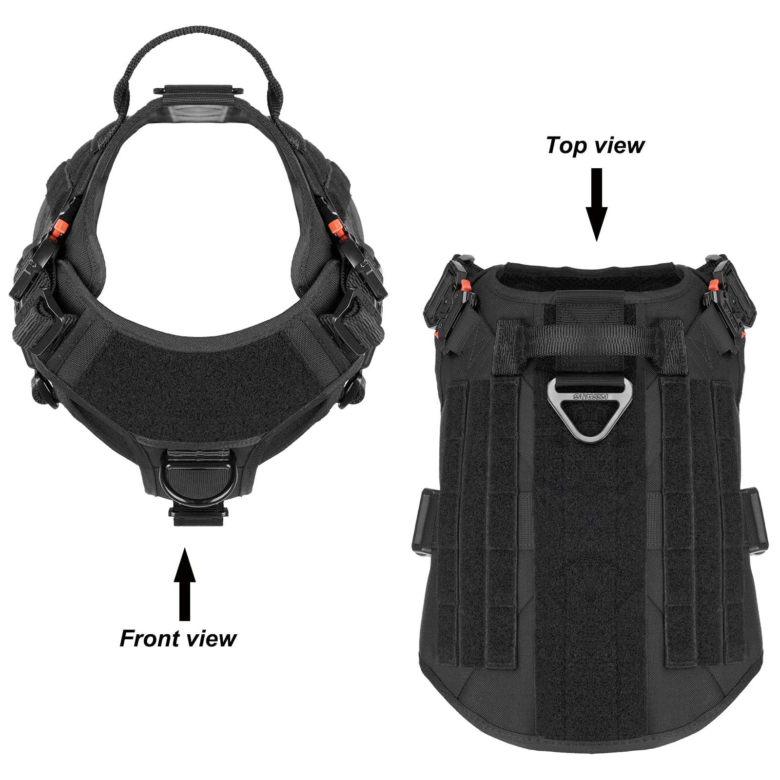 Icefang Tactical Dog Harness,Large Size, 2X Metal Buckle,Working Dog Molle Vest With Handle,No Pulling Front Leash Clip,Hook And