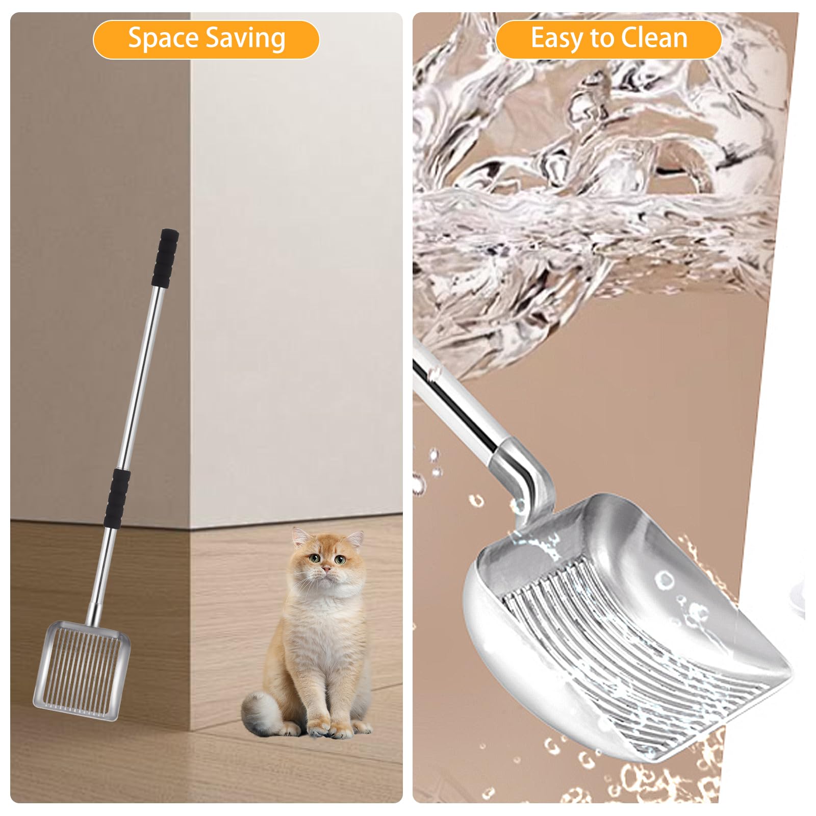 Metal Cat Litter Scoop - 32In Metal Deep Shovel - Removable Stainless Steel - No Bending Back Heavy Duty Cat Litter Scoop - Non-