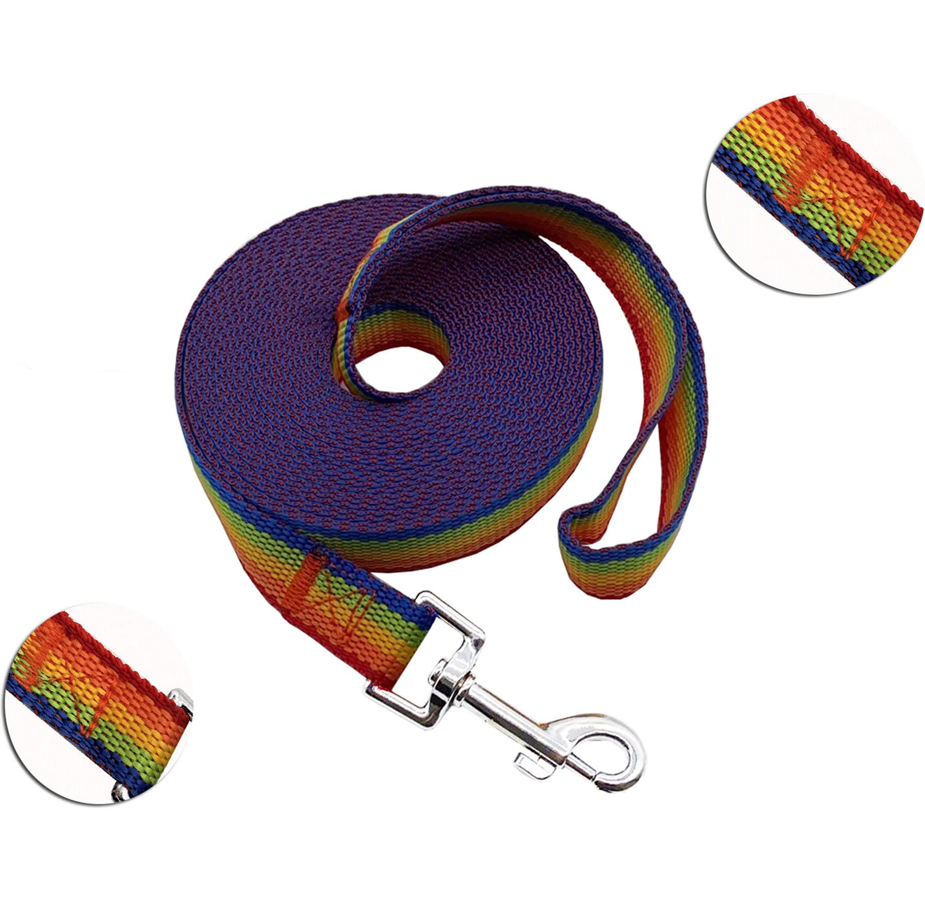 Nylon Training Dog Leash For Small Medium Large Dogs, 15Ft 20Ft 30Ft 50Ft Long Leash Dog/Puppy Lead For Obedience Recall Training, Camping (1' X 15Ft, Rainbow)
