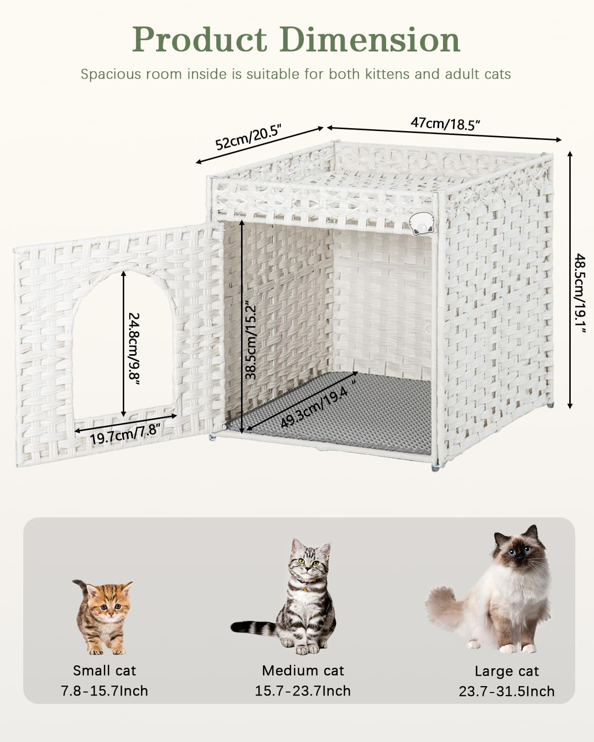 Setvson Cat Litter Box Enclosure Furniture, Hidden Litter Box With Mat And Fence, Handwoven Rattan Cat House With Two S-Shaped H