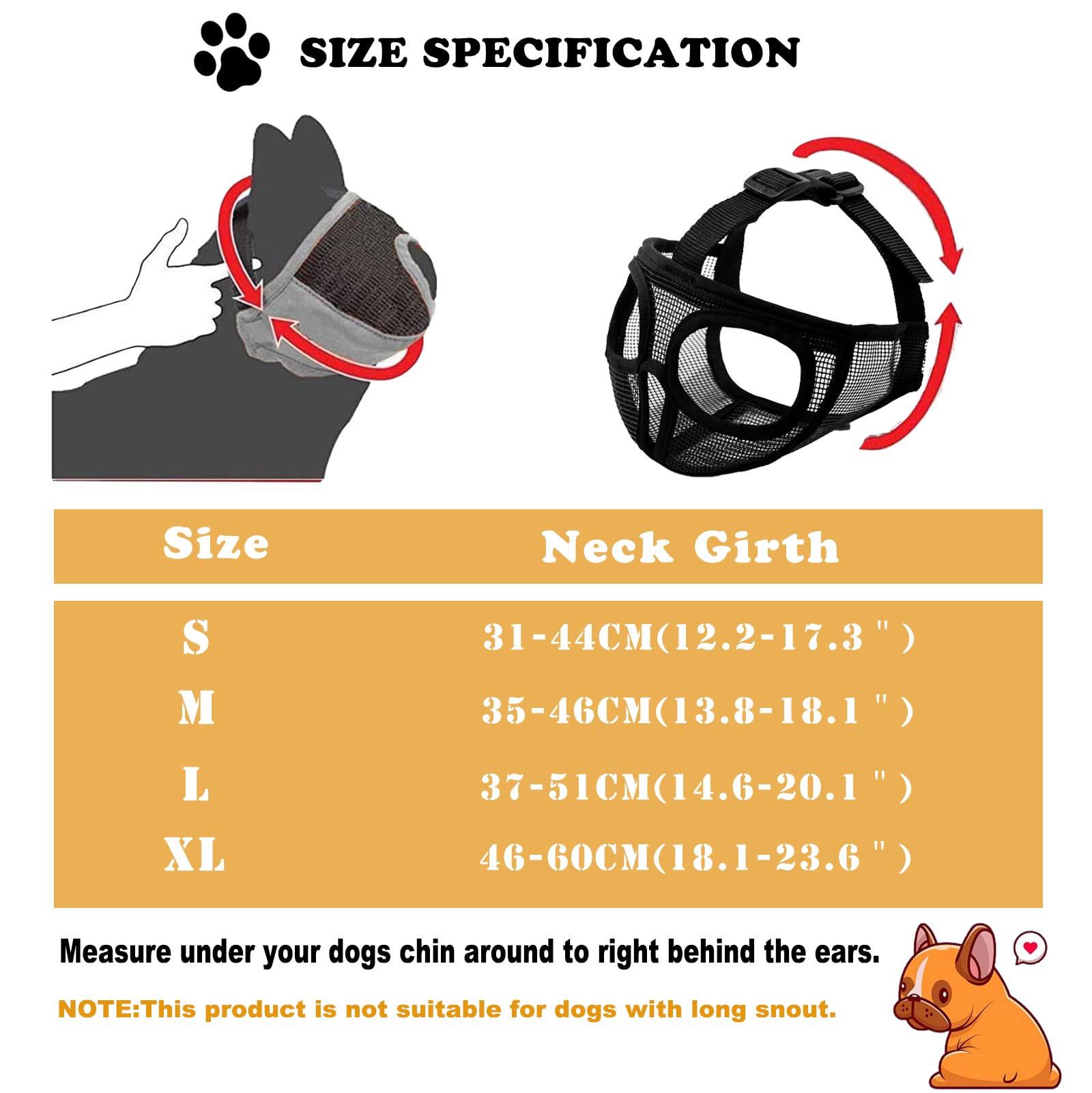 Ohcozzy Short Snout Dog Muzzle With Breathable Eye Hole, Adjustable French Bulldog Muzzle Prevent Dogs From Eating Biting Lickin