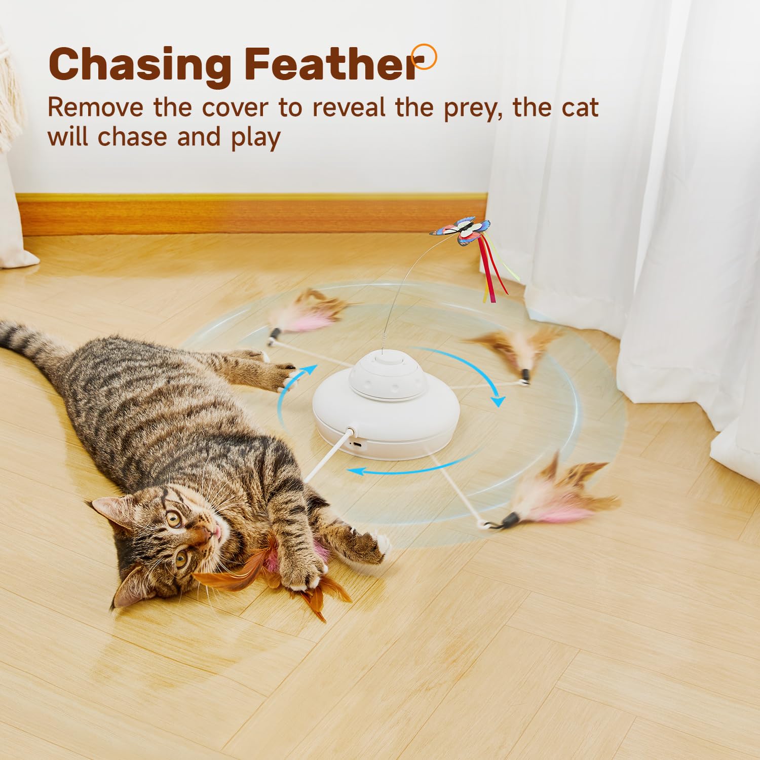 Potaroma Cat Toys Chargeable, 3In1 Hide And Seek, Automatic Interactive Fun, Fluttering Butterfly, Moving Feather, Kitten Wand, Indoor Kitty Exercise Kicker 22.8 Inch Cover For All Breeds