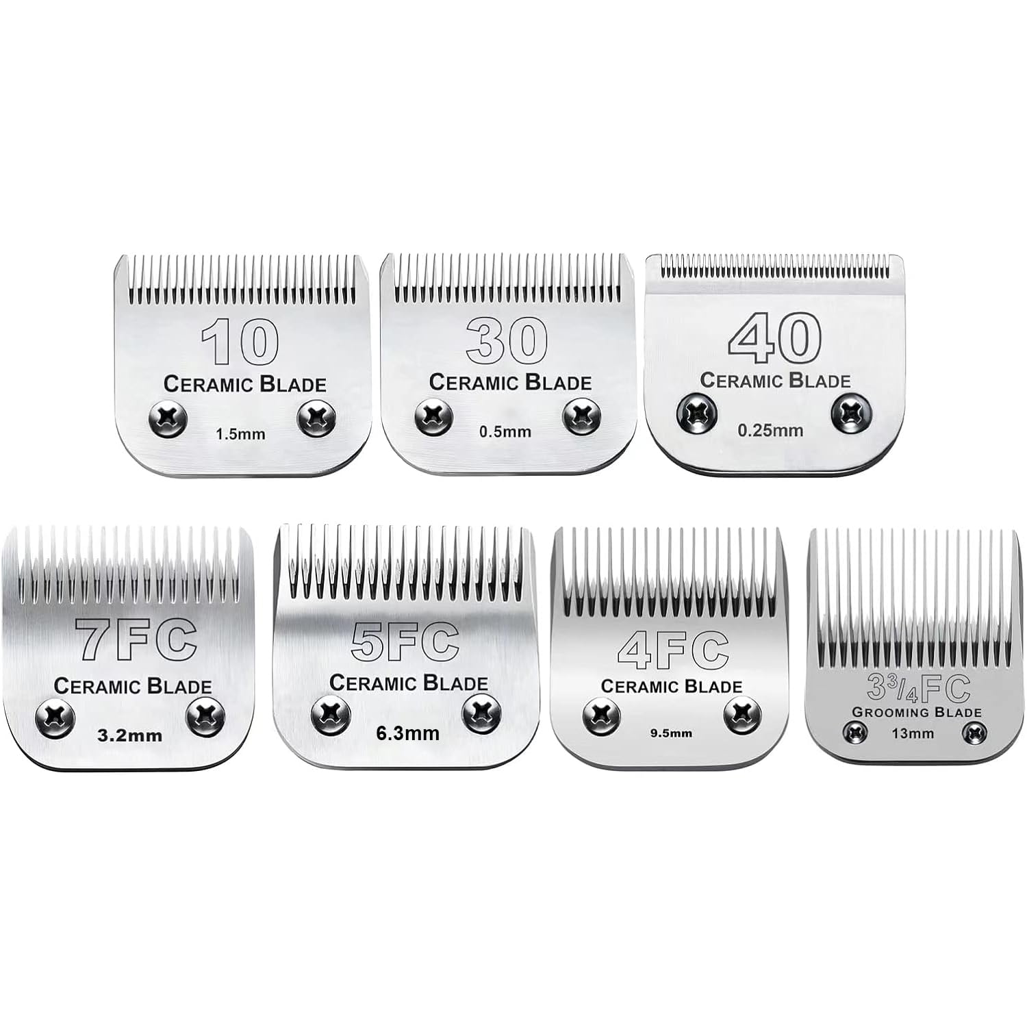7Pcs Dog Grooming Blades Compatible With Andis/Wahl/Oster Dog Clippers,Detachable Ceramic Blade & Stainless Steel Blade,Size:#3Fc+4Fc+5Fc+7Fc+10+30+40