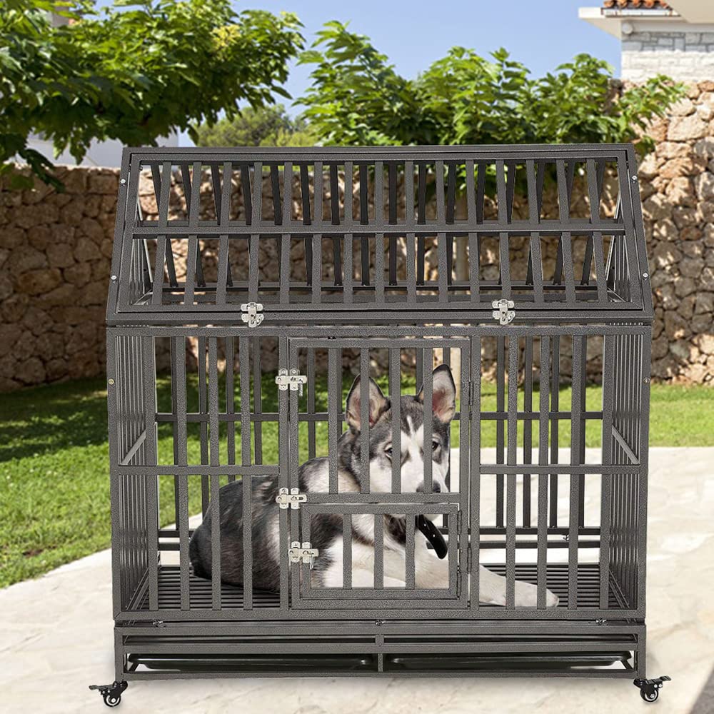 Kelixu 48'' Heavy Duty Dog Crate Large Dog Cage Dog Kennels And Crates For Large Dogs Indoor Outdoor With Double Doors, Locks An