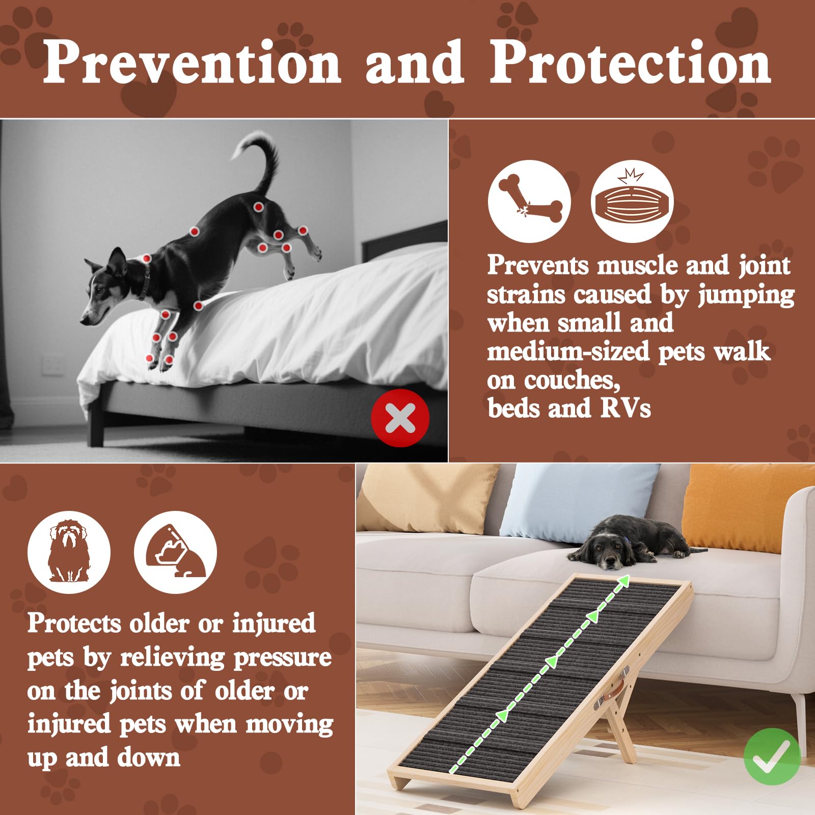 Chuiendi Dog Ramp For Couch, Wooden Pet Ramps 39.37'' Long Adjustable 11''-20.47'' Folding Puppy Ramps With High Traction Mat, D