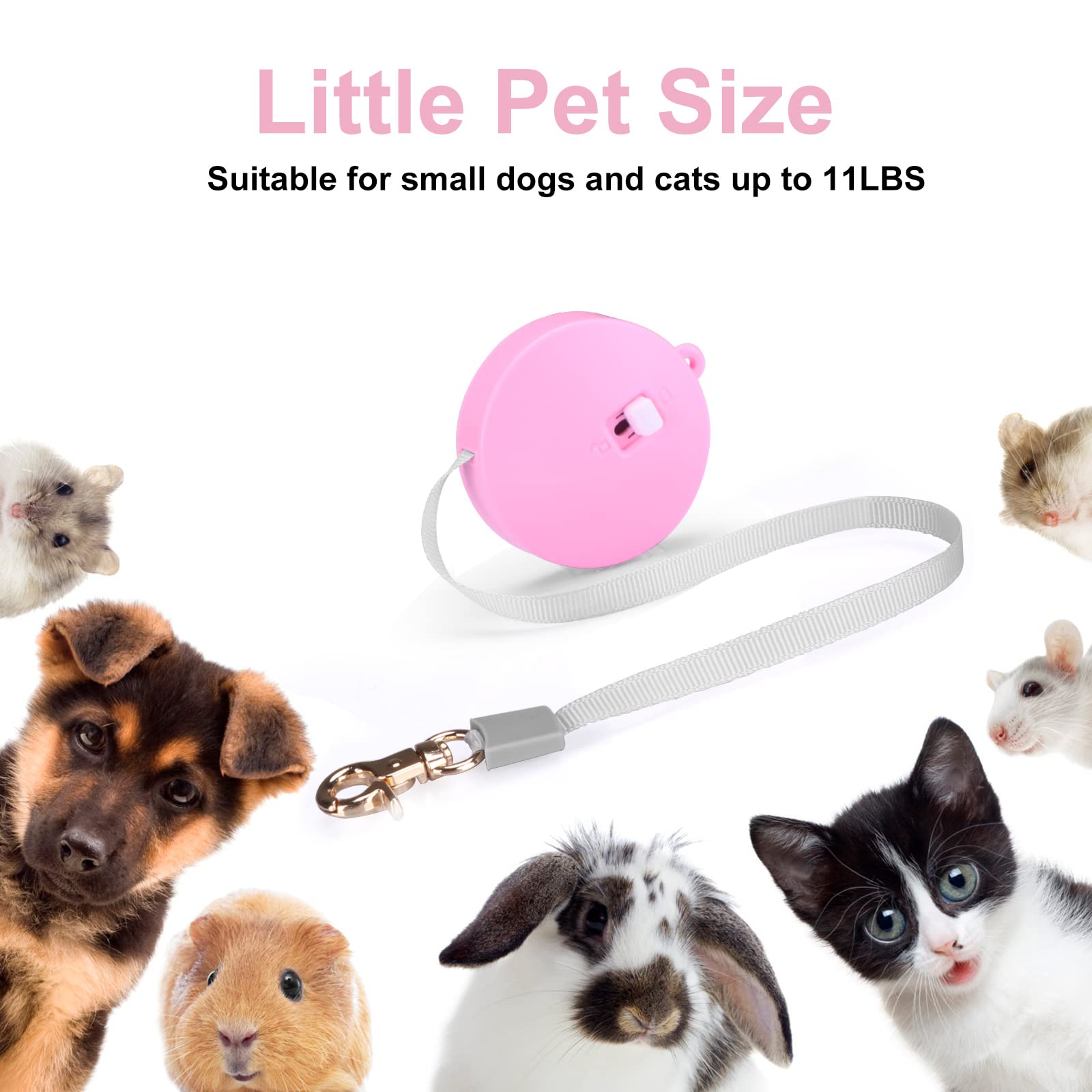 Retractable Dog Leash For Small Dogs Cats Up To 11Lbs With 6.5Ft Anti-Pull Strong Nylon Tape, Hands Free, Mini And Portable Walking Leash With Wrist Strap, One-Hand Brake, Pink Round