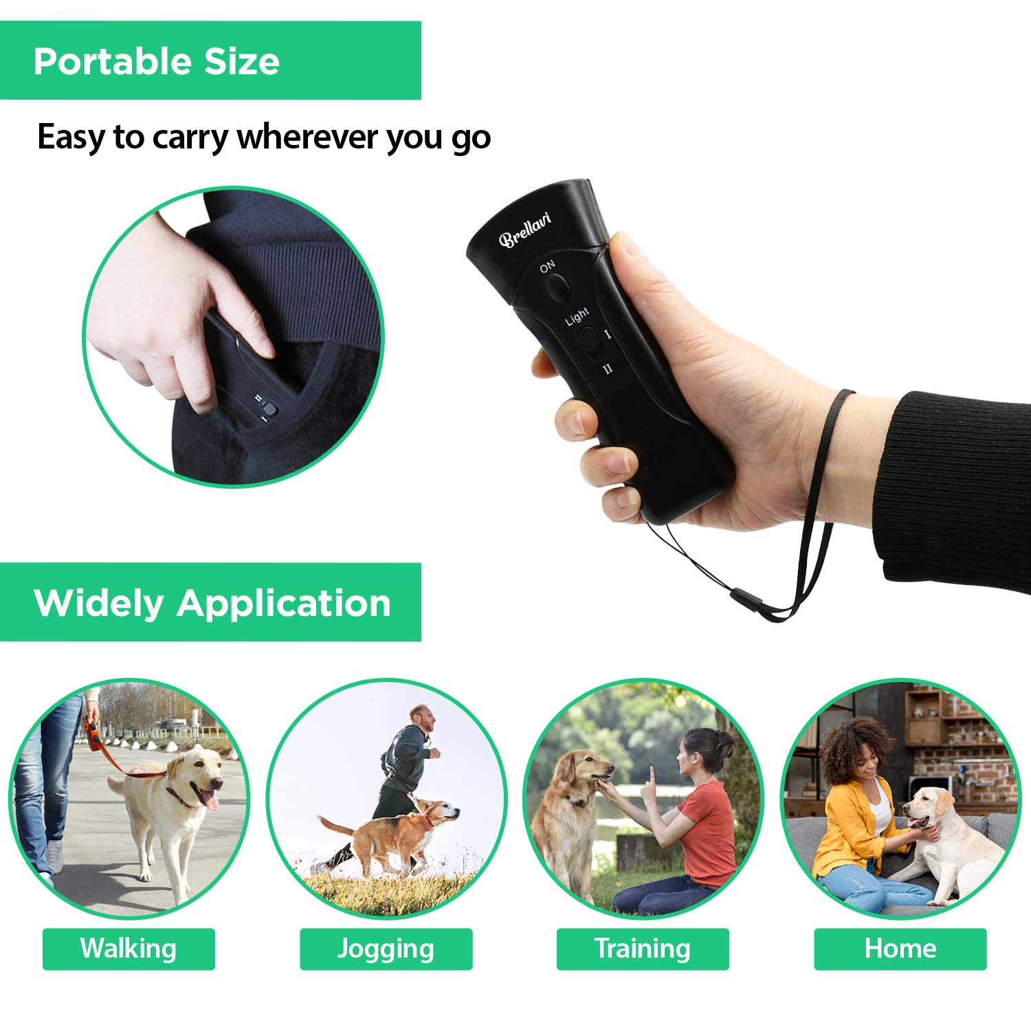 Brellavi Anti-Bark Dog Training Equipment And Barking Control Device, Electronic Clicker Trainer For Walking, Jogging, And Aggressive Behavior, Handheld And Portable (Black)