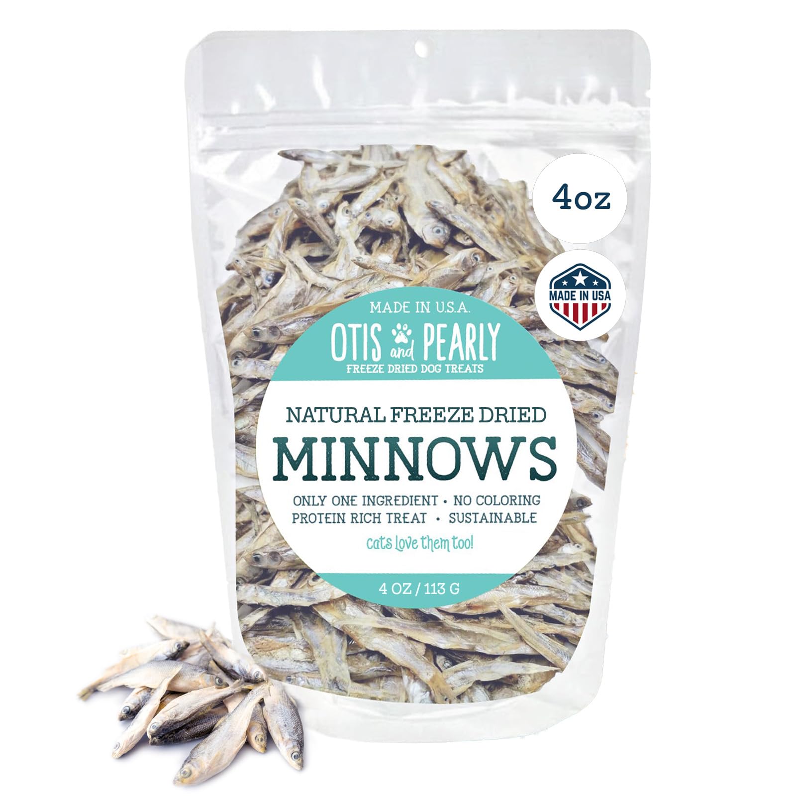 Otis & Pearly Freeze Dried Minnow Dog Treats - Single Ingredient, Made in USA - Healthy Protein Treat for Small, Medium, Large B