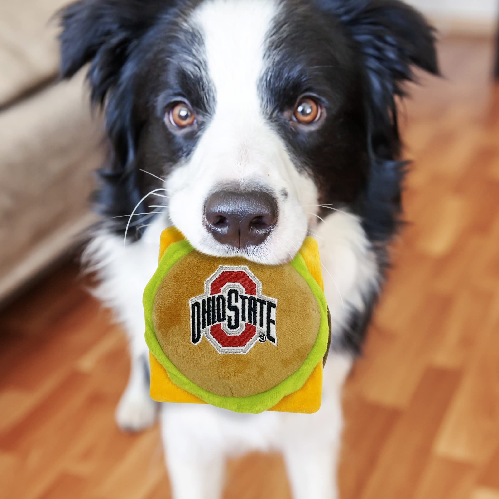Ncaa Ohio State Buckeyes Cheeseburger Plush Dog & Cat Squeak Toy- Cutest Stadium Hamburger Snack Plush Toy For Dogs & Cats With
