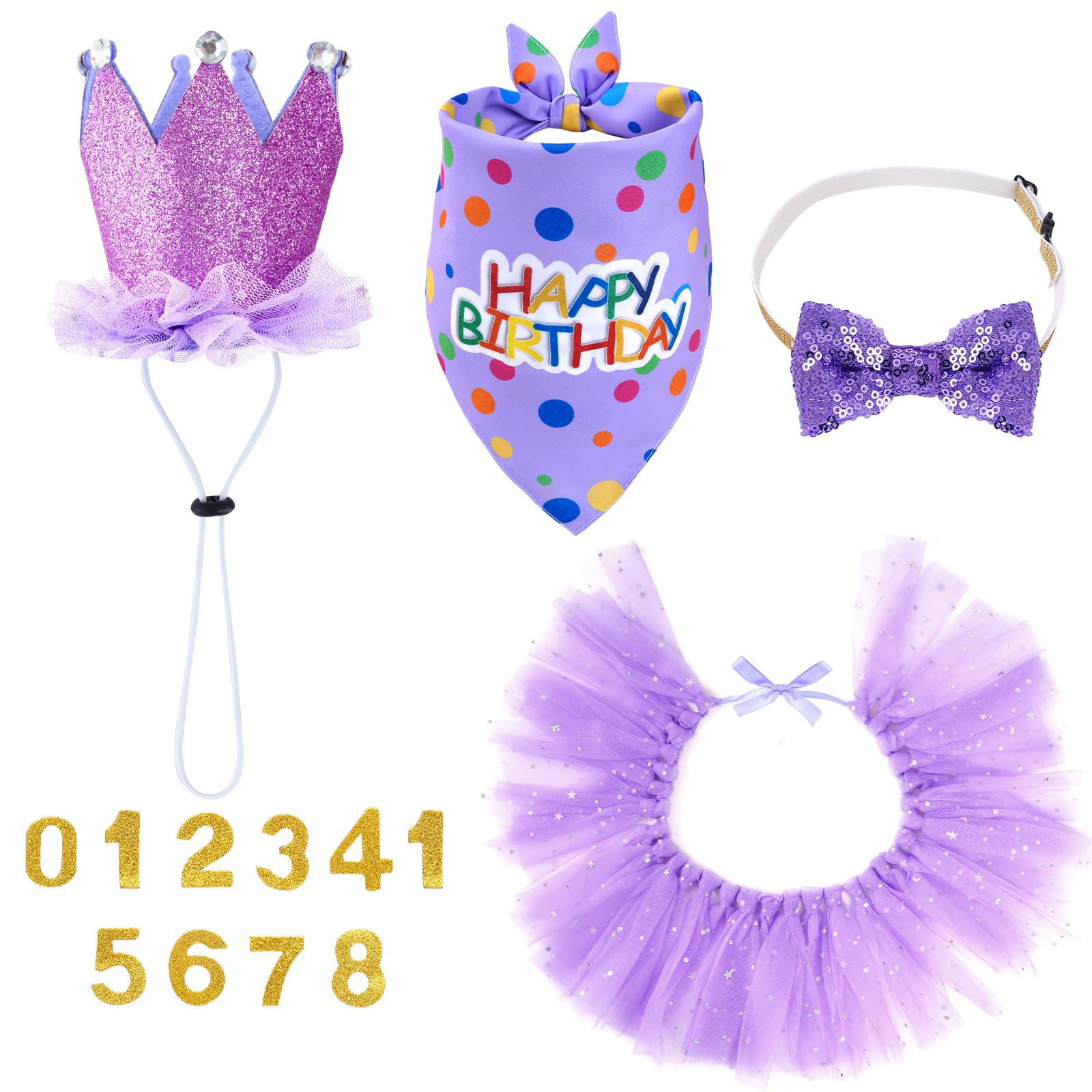 Hoyuwak Dog Birthday Party Supplies Girl Dog Birthday Bandana Tutu Set Cute Hat Bow Tie Set For Large Medium Small Dogs