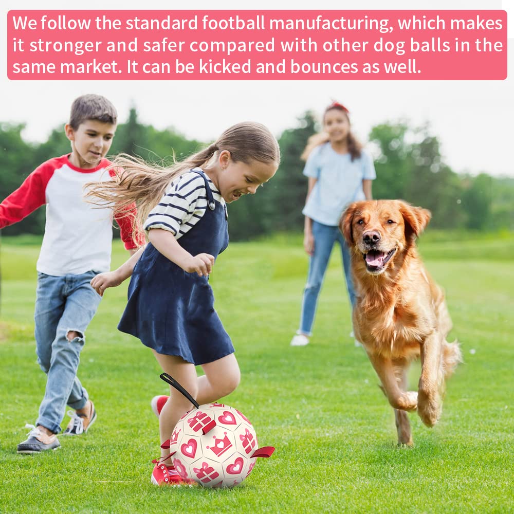 Qdan Pink Dog Toys Soccer Ball With Straps,Interactive Dog Toys For Tug Of War,Puppy Birthday Gifts,Dog Tug Toy,Dog Water Toy,Durable Dog Balls For Medium & Large Dogs(8 Inch)