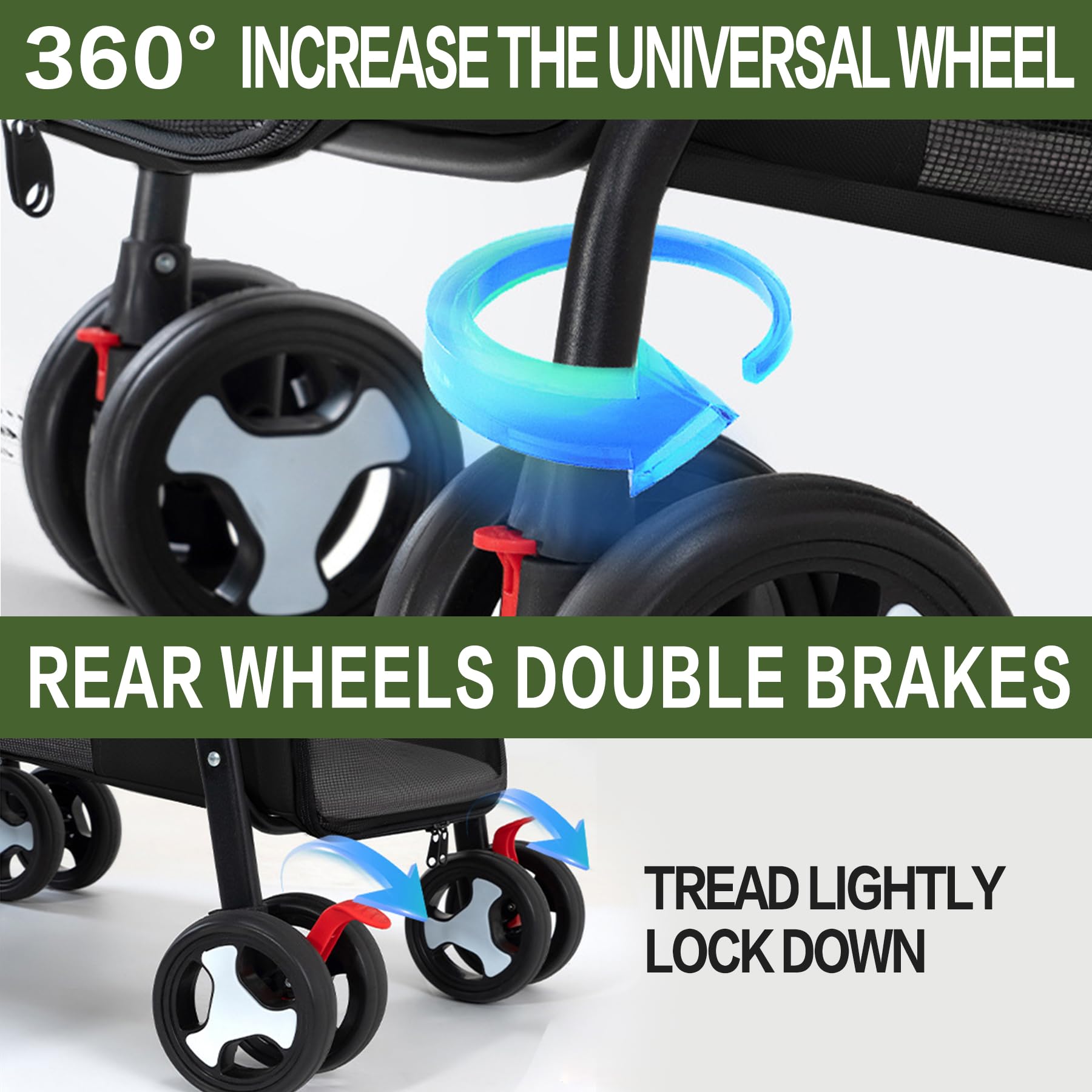 Pet Stroller Double Deck 4 Wheels - Easy-Fold Dog Cat Stroller For Small Medium Dog Cats Carrier, Travel Folding Carrier Breatha