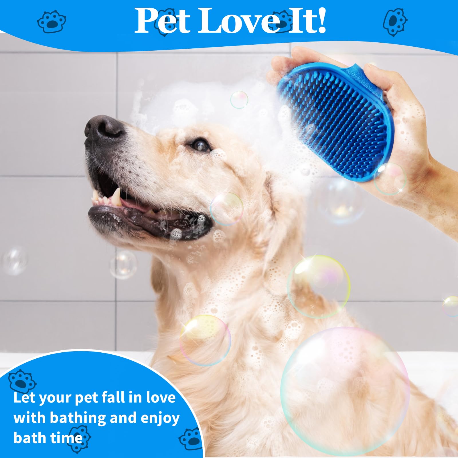 3Pcs Dog Bath Set - Shampoo Brush, Scrubber, And Shower Brush With Adjustable Handle For Short & Long Hair