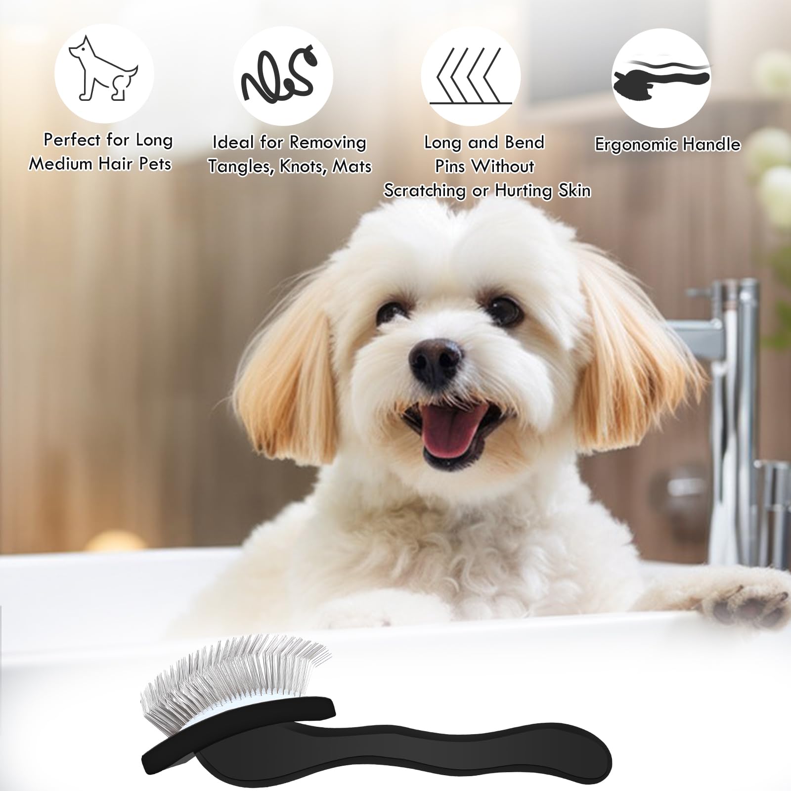 COZYGIFT Dog Slicker Brush for Long Haired Dogs, Removes Loose Hair, Tangles and Knots, Professional Pet Grooming Kit, Ideal for