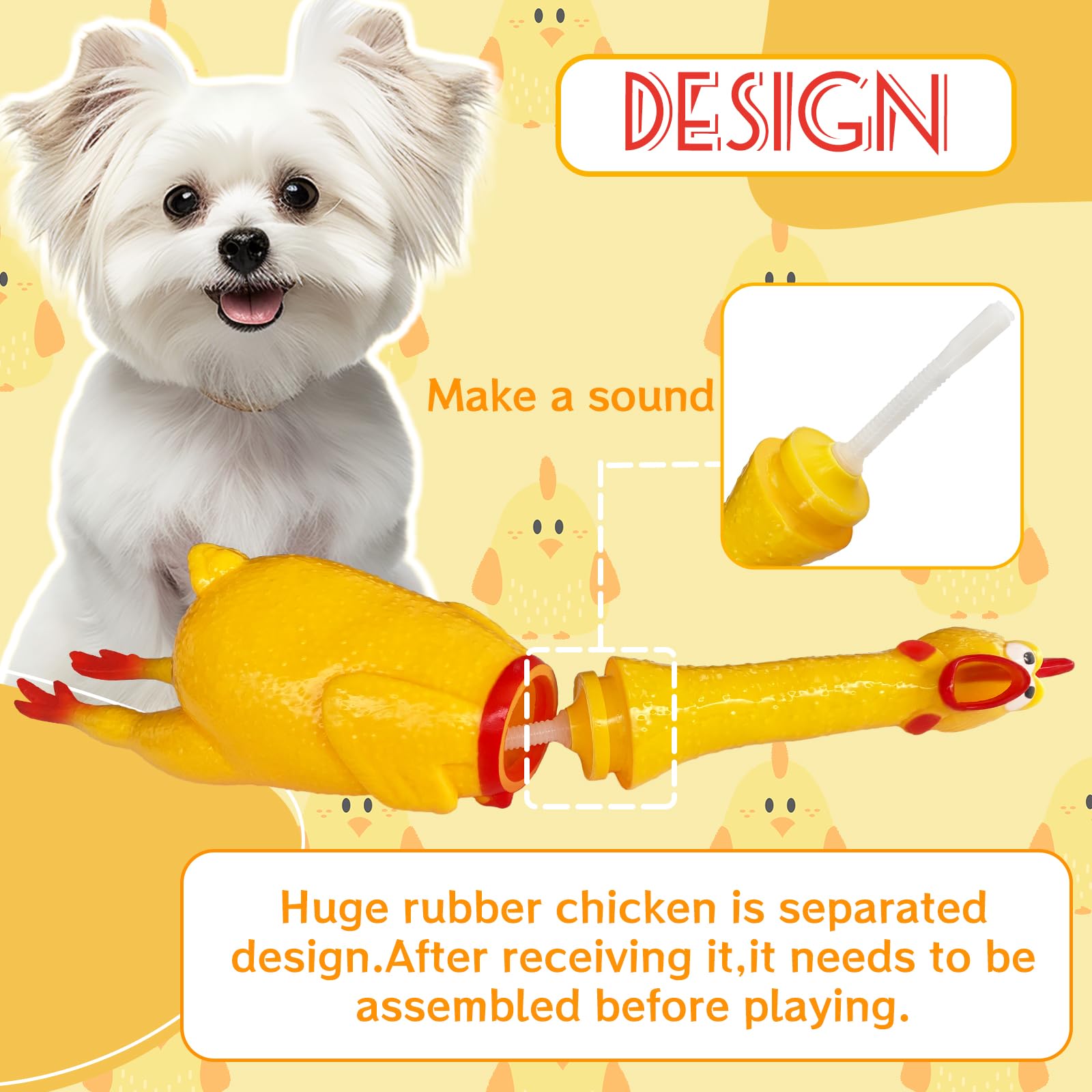 Xeehwb 22 Inch Crazy Huge Rubber Chicken,Yellow Squeeze Chicken Toys,Squeaky Chicken Dog Toys,Squawking Prank Novelty Gag Gift