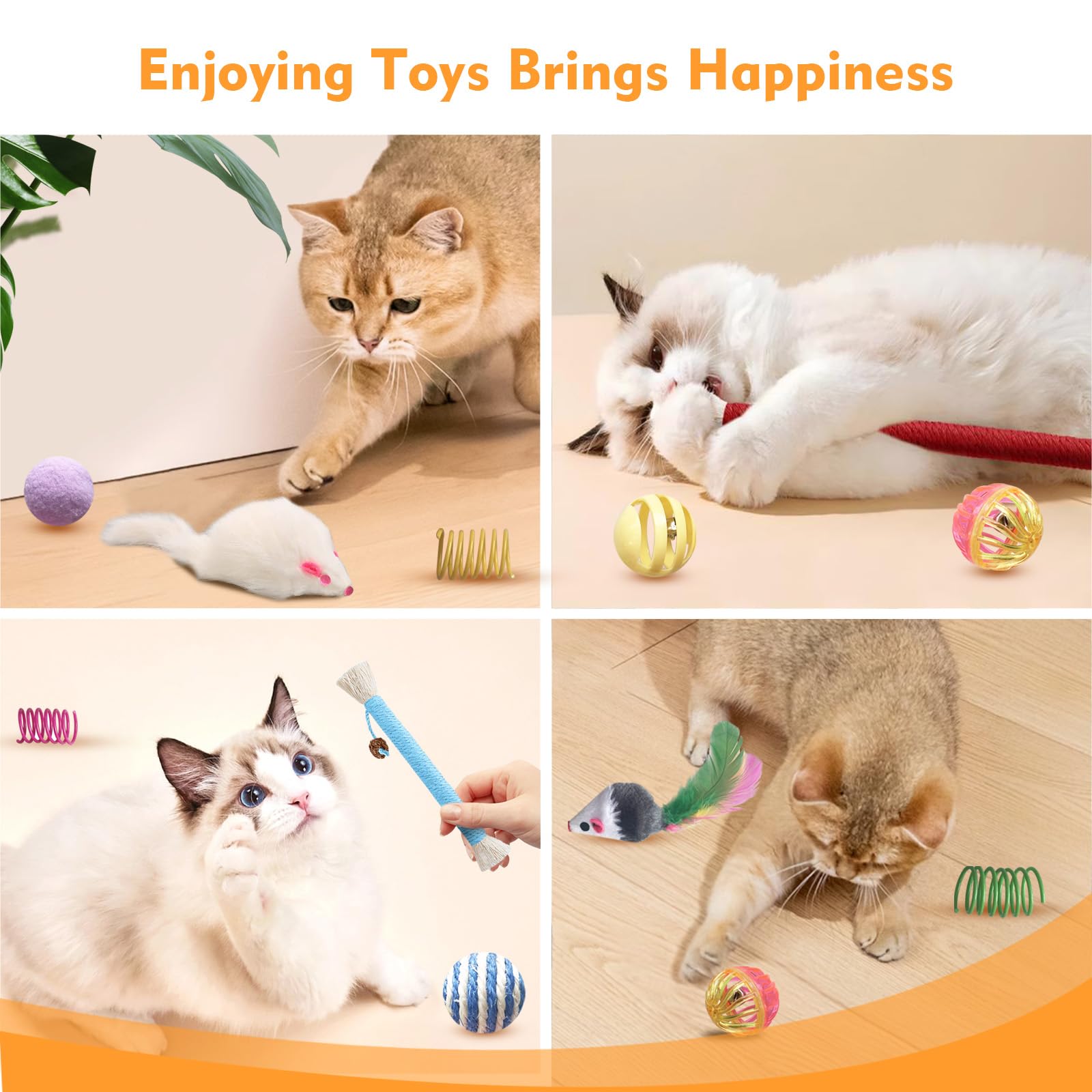 Yuloyi Cat Toys For Indoor Cats - 34 Packs Interactive Set With Colorful Springs, Mouse Toy, Catnip Ropes, Balls, Bells, And Sis