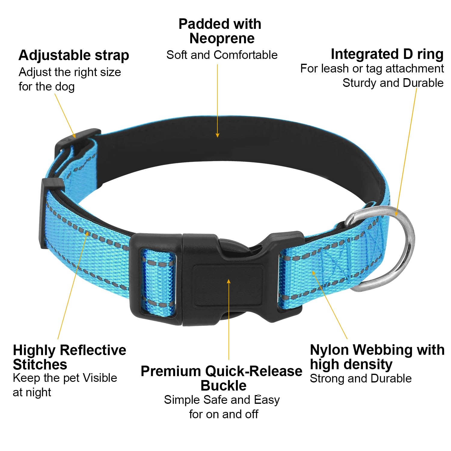 Usunyvora Dog Collars Adjustable For Puppy And Small Dogs, Heavy Duty Waterproof With Quick Release Buckle, Reflective Nylon Col