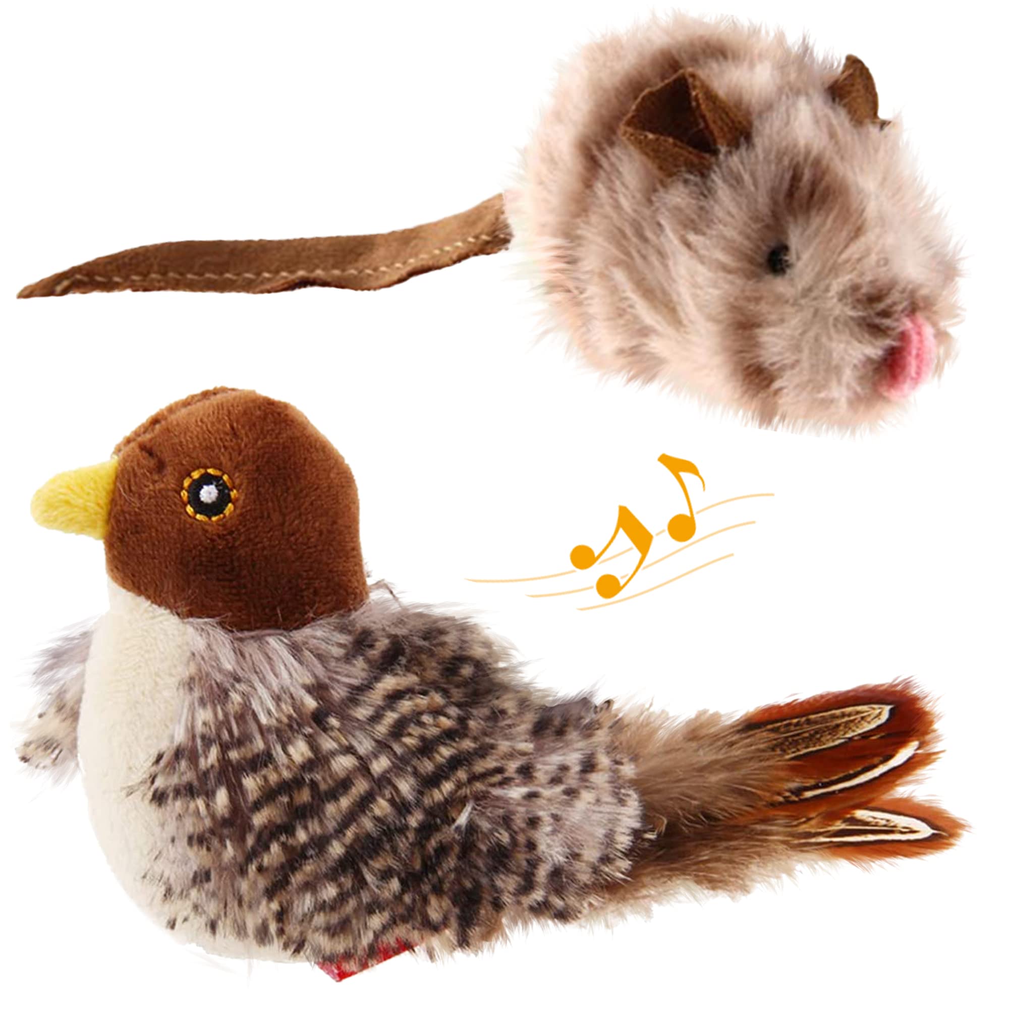 Gigwi Chirp Cat Toy Set, Interactive Chasing Toy For Indoor Cat, Motion Activated Kitten Play Toy, Squeaky Cat Animal Feather Toy