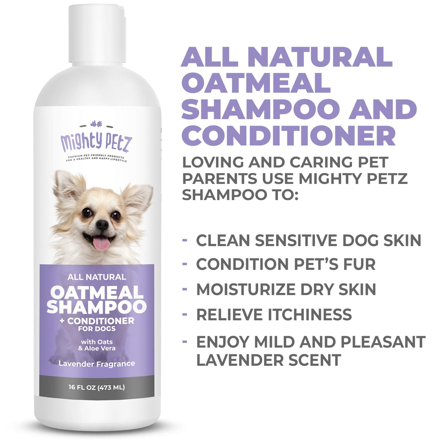 Mighty Petz 2-In-1 Oatmeal Dog Shampoo And Conditioner - Dog Shampoo Sensitive Skin For Dog'S Itchy Dry Skin With Soothing Aloe Vera + Baking Soda + Ph Balanced. Get Smelly Dogs Coat Fresh, 16 Oz