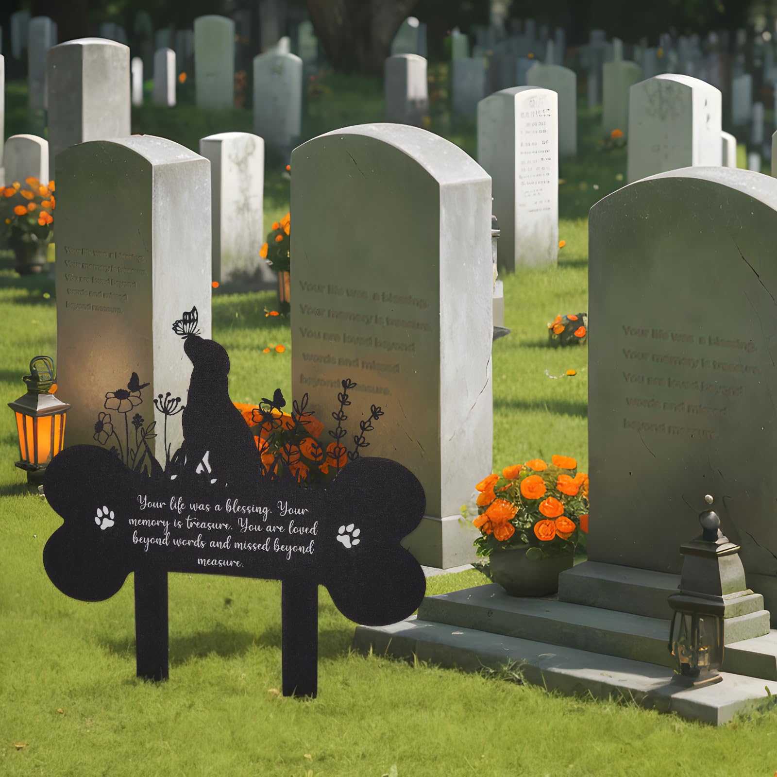 Fectzuea Metal Dog Memorial Garden Markers Waterproof Pet Grave Markers Decorations For Cemetery Pets Grave Stakes Plaque Dog Ga