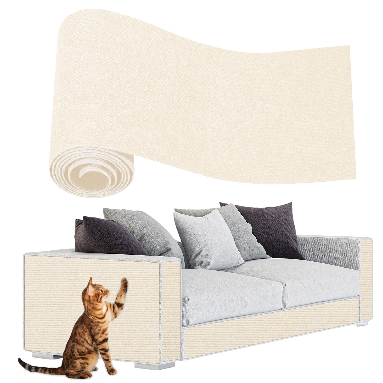 Enonci Anti Cat Scratch Couch Furniture Protector, 78.7X15.8 Wall Corner Scratcher Pads Mat, Diy Climbing Scratching Carpet Post