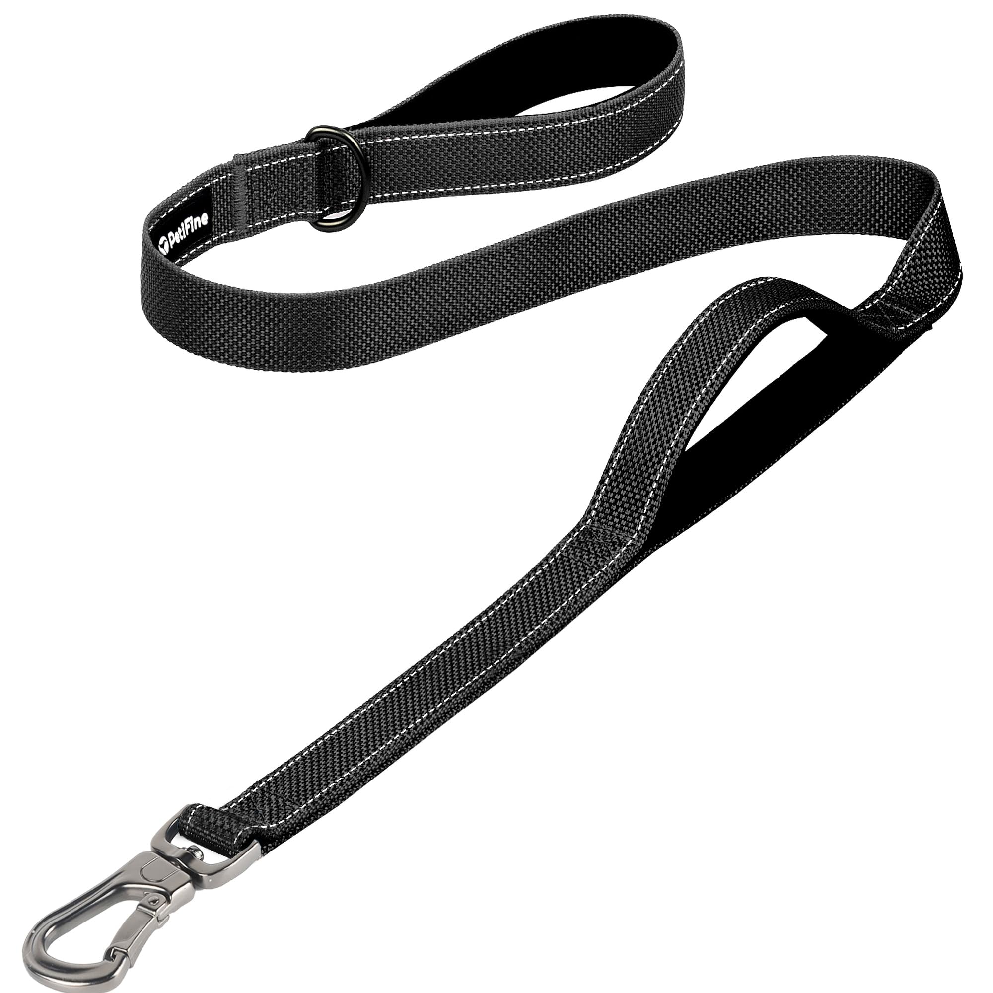 PetiFine Heavy Duty Dog Leash, 4FT Reflective Nylon, Soft Padded Handles, Black