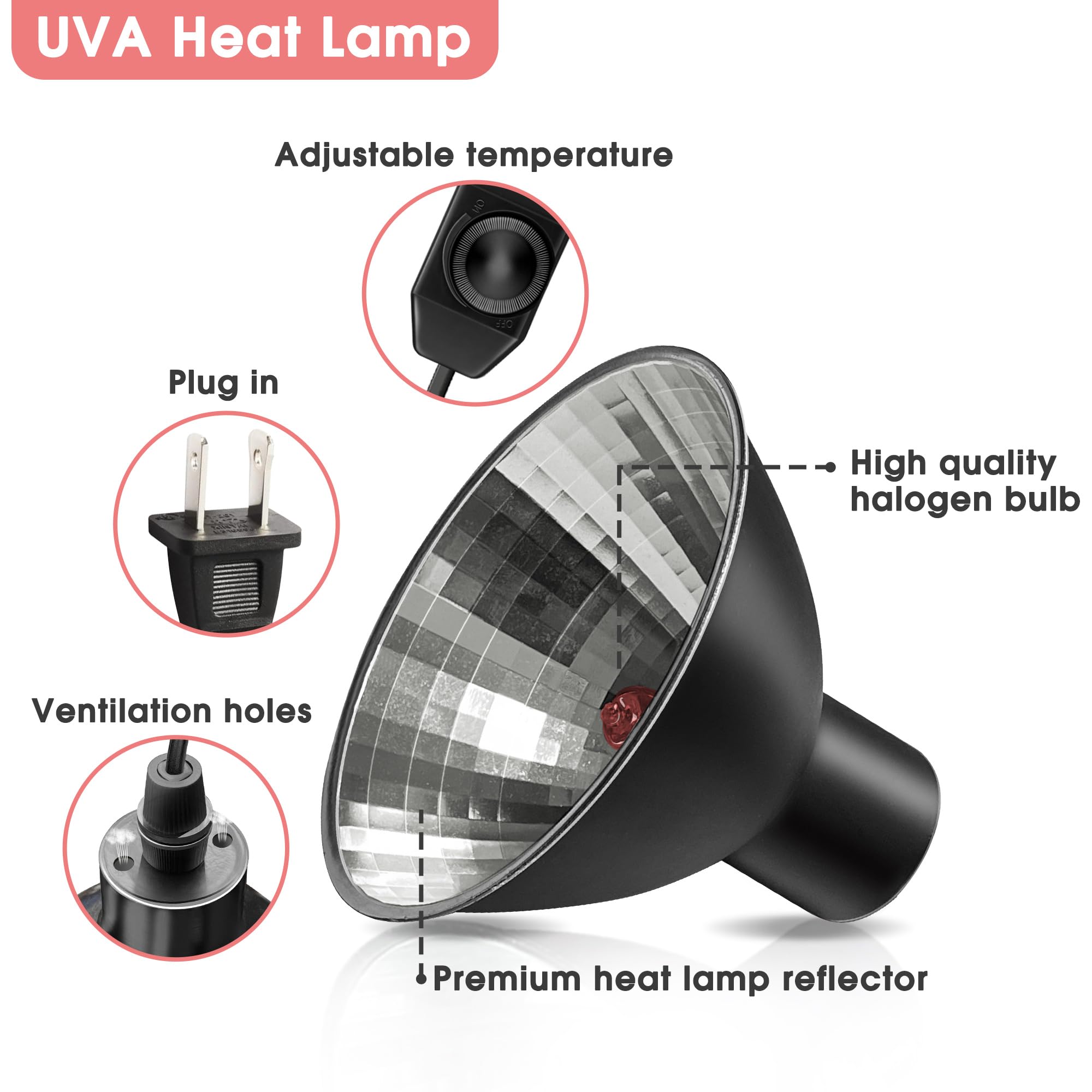 Briignite Reptile Heat Lamp Red, Reptile Night Lamp 50W, G9 Heat Bulb & Dome Reptile Light Fixture, Aluminum Reflector, Dimmable