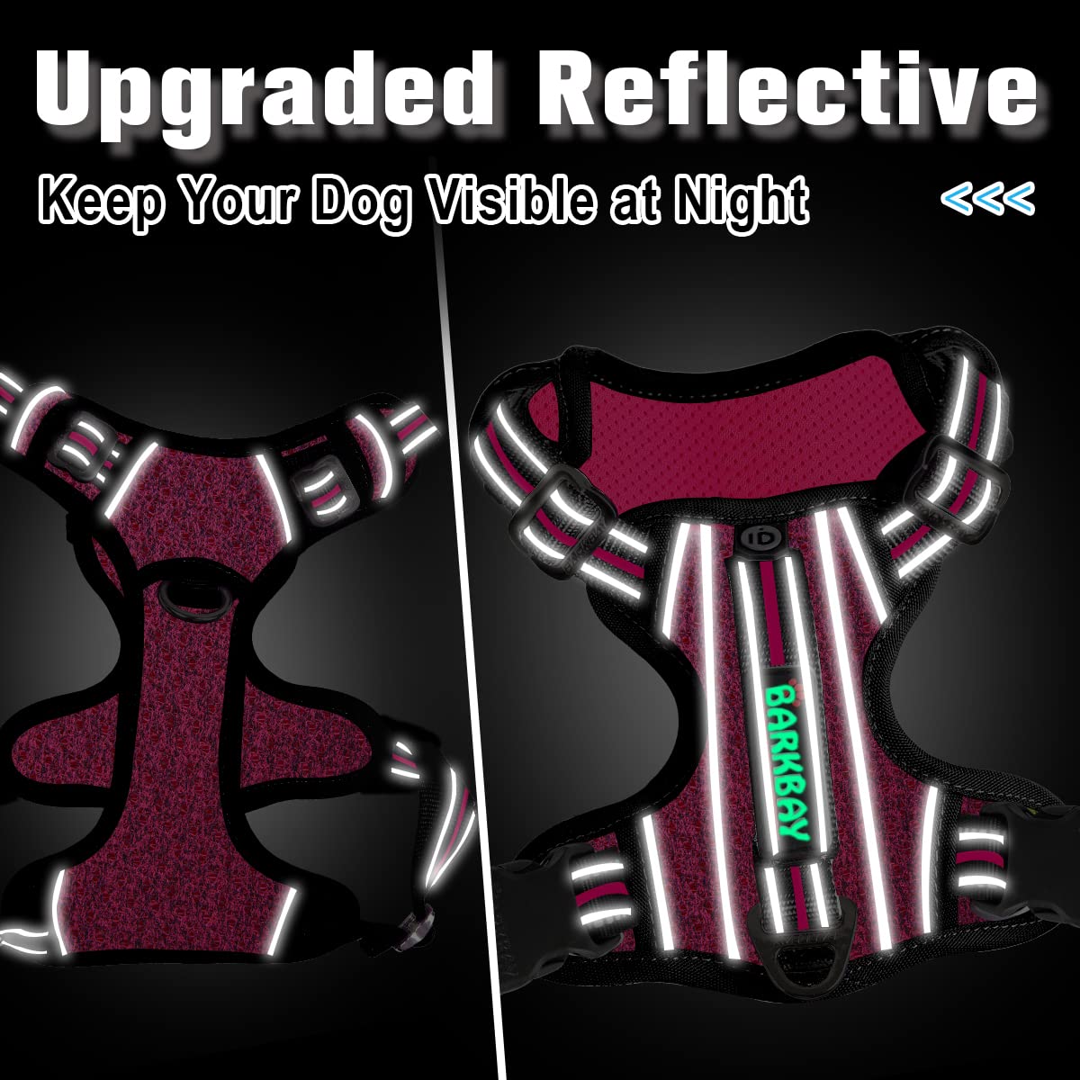 Barkbay Dog Harness No Pull With Id Tag Pocket - Heavy Duty, Reflective, Easy Control For Large Dogs (Pink/Black,L)
