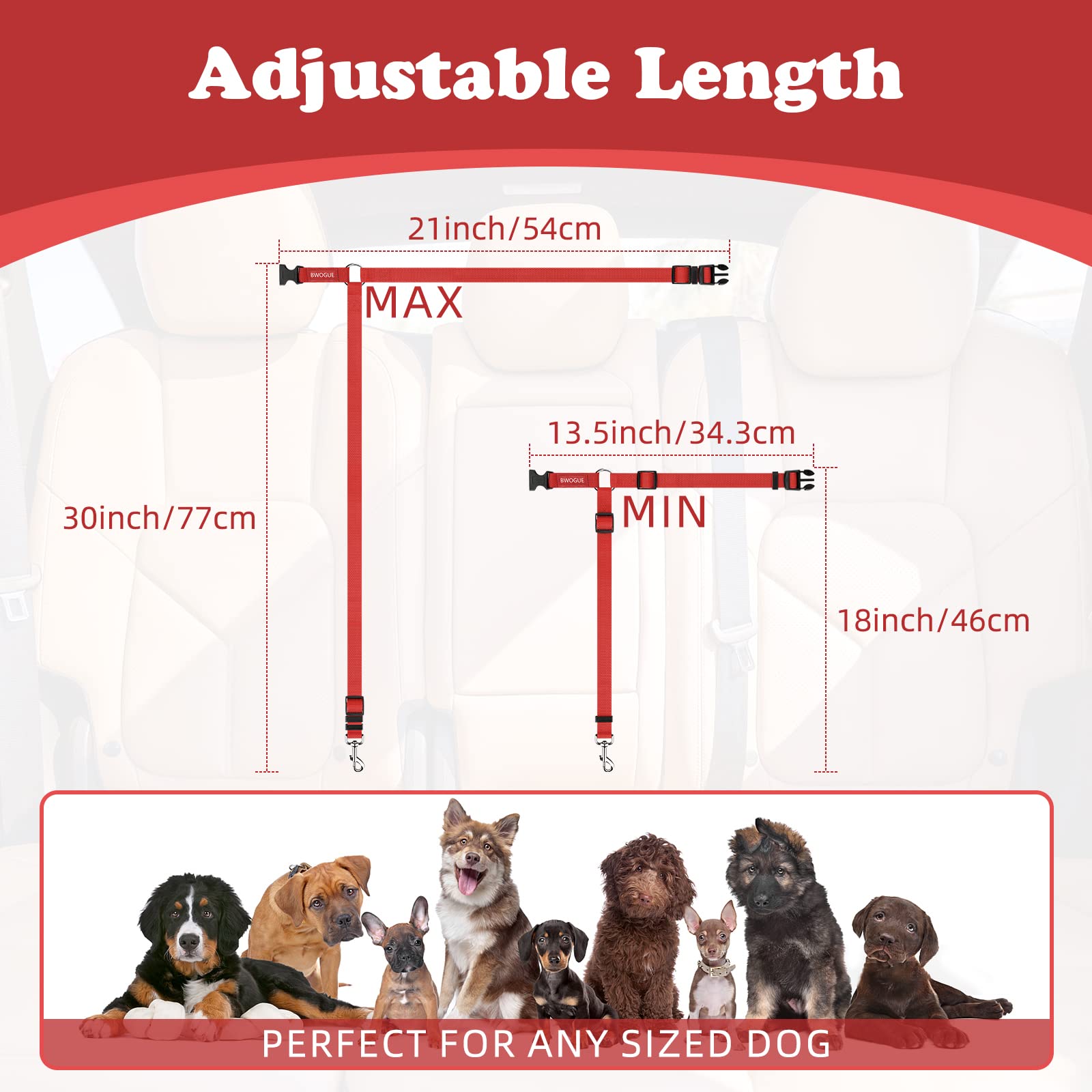 Bwogue Pet Dog Cat Seat Belts, Car Headrest Restraint Adjustable Safety Leads Vehicle Seatbelt Harness