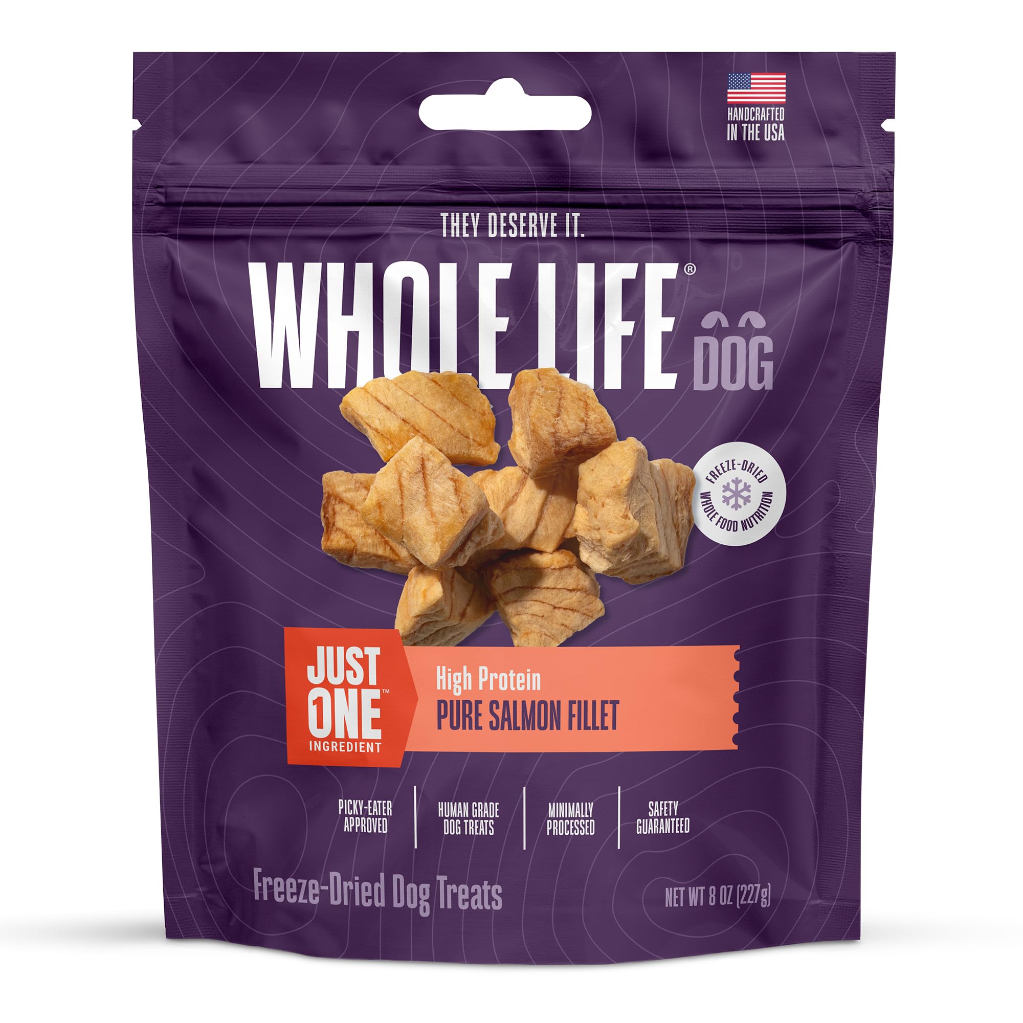 Whole Life Dog Just One Salmon Freeze Dried Dog Treats - Human Grade High Protein Food, Healthy Training Snacks, Freeze Dried Sa