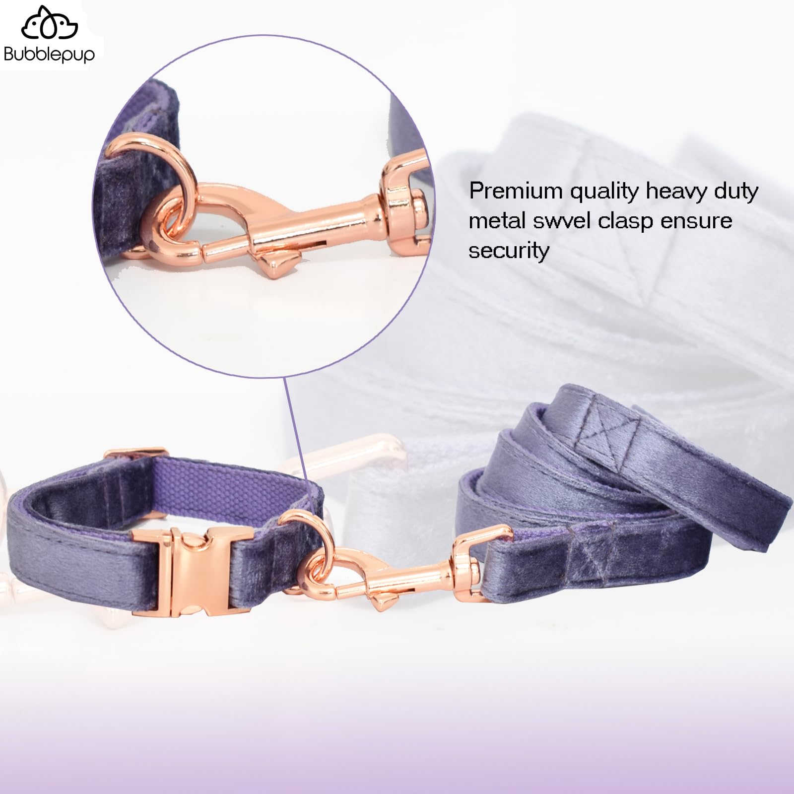 Bubblepup Velvet Dog Collar And Leash Set, Dog Collars For Small Medium Large Dogs Leash For Training & Walking