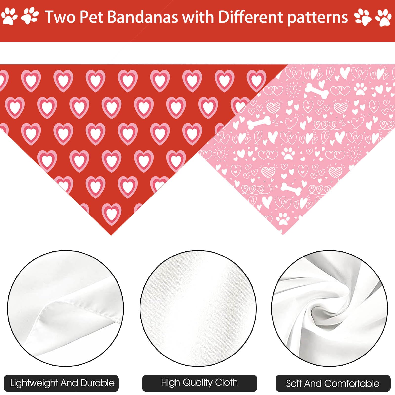 Valentine 's Day Dog Bandana, 2 Pack Adjustable Holiday Party Birthday Pets Valentine Day Bandana Mother 's Day Triangle Bibs Ca