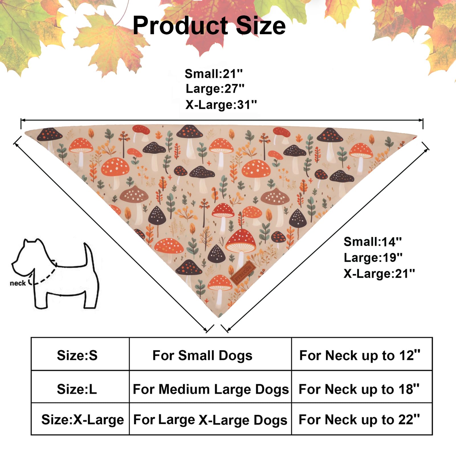 Ptdecor Fall Dog Bandana, Pumpkin Mushroom Design Scarf Reversible Holiday Dog Scarf, Triangle Thanksgiving Bandanas For Small D