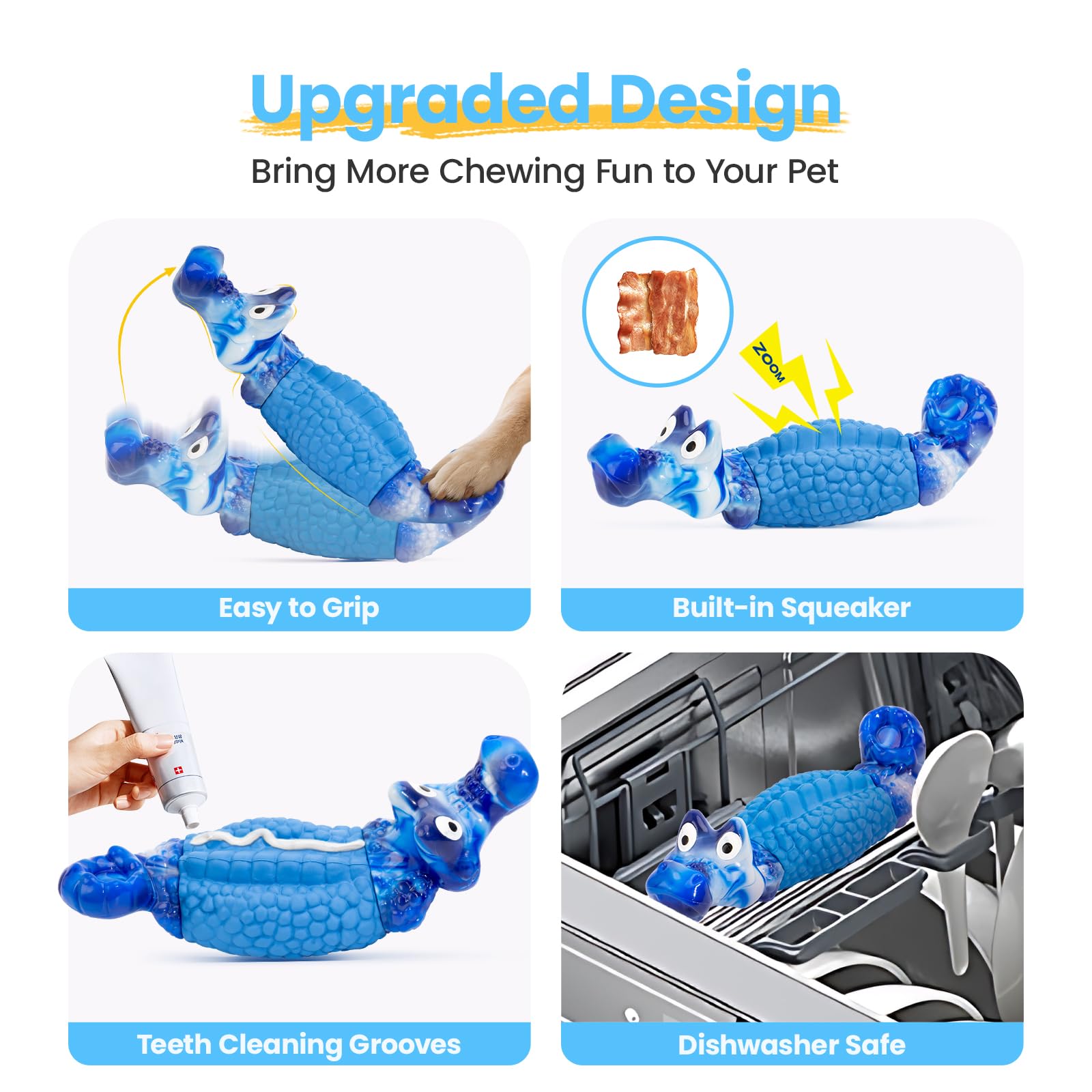 HGB Dog Chew Toys for Aggressive Chewers, Tough Dog Toy to Reduce Pet Anxiety and Boredom for Medium, Large Breed, Bacon Flavor