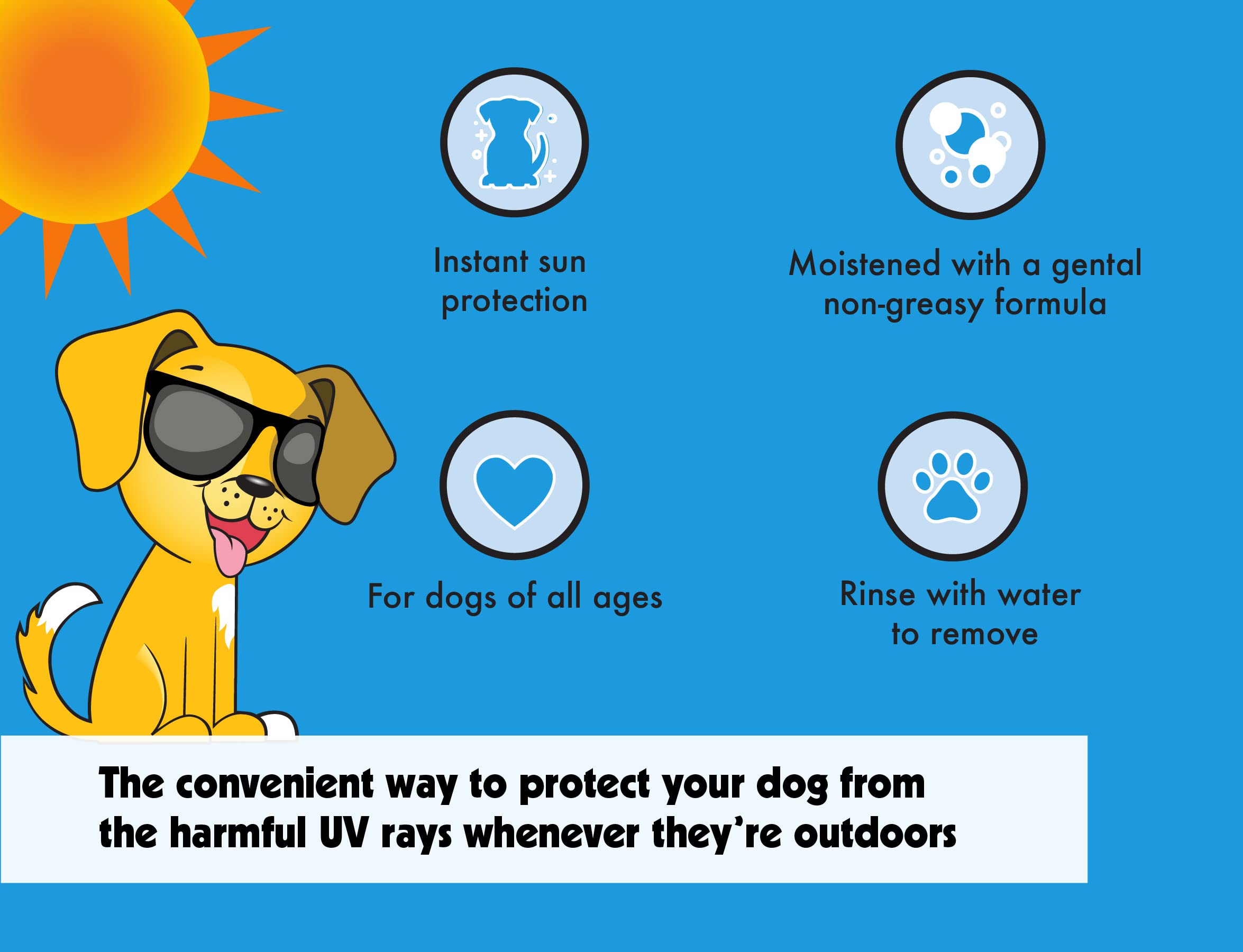 Petkin Dog Sunscreen Sunwipes - Sunscreen For Dogs, Spf 15 - Simply Wipe On Anytime For Instant Sun Protection - Includes 20 Jumbo Size Wipes, Vanilla Coconut Scent - Ideal For Home Or Travel