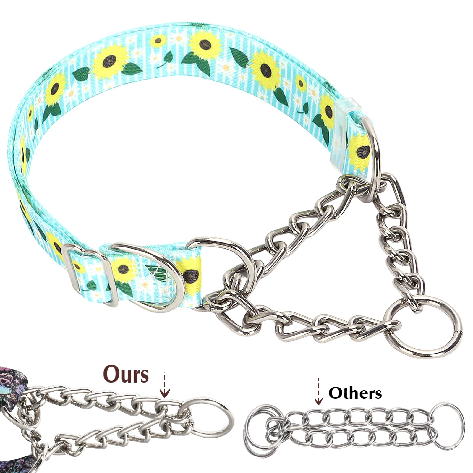 Martingale Collar For Dogs With Nylon & Steel Chain Limited Cinch Design, Sunflower No Choke Dog Collar, Adjustable No Pull Dog