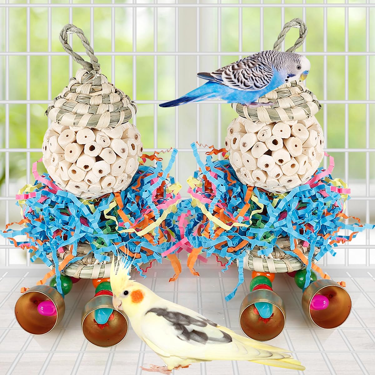 Bbjinronjy Conure Toys,2Pcs Bird Toy Parrot Foraging Shredder Hanging Toys Sola Balls With Bell For Small Parrots Parakeets Cock