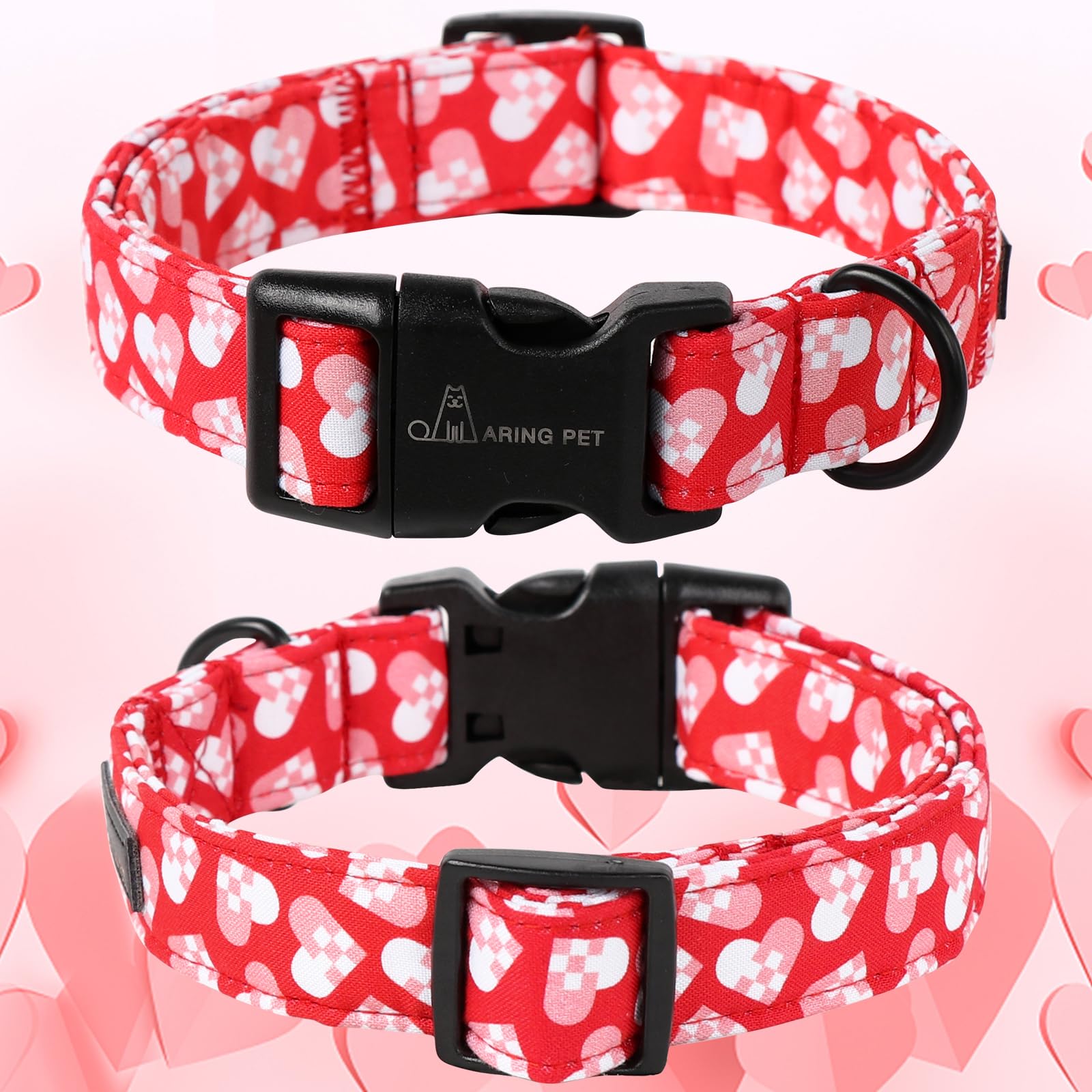 Aring Pet Valentine'S Day Dog Collar-Cotton Heart Dog Collars, Adjustable Valentine Heart Pet Collars Puppy Collar With Quick Re