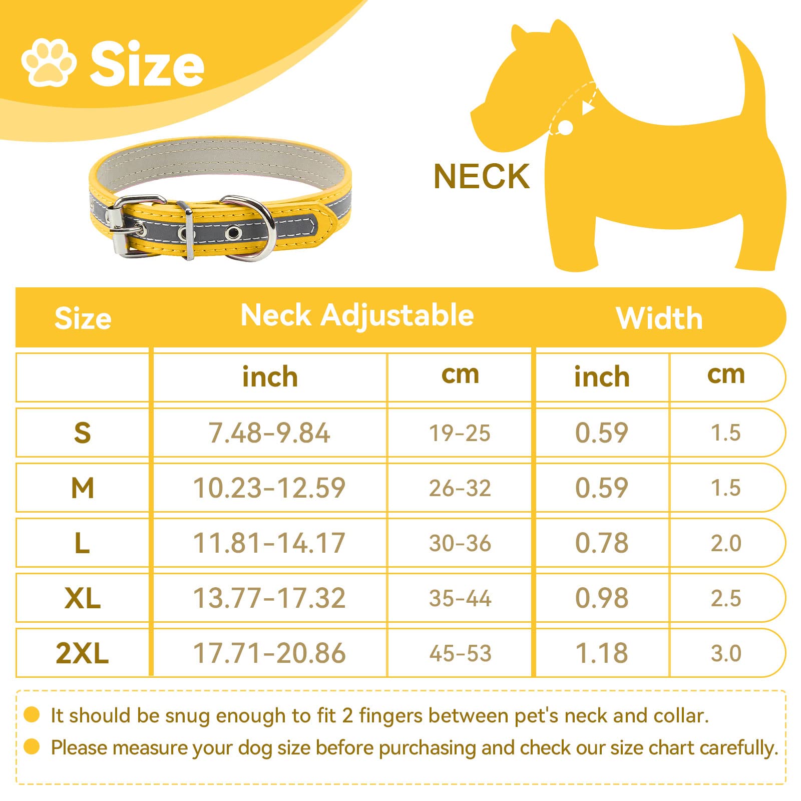 Petcare Reflective Dog Collar With Cute Paw Rivet Studded Funny Soft Pu Leather Adjustable Puppy Dog Collars For Small Medium Large Dogs Cats (Yellow,Large)