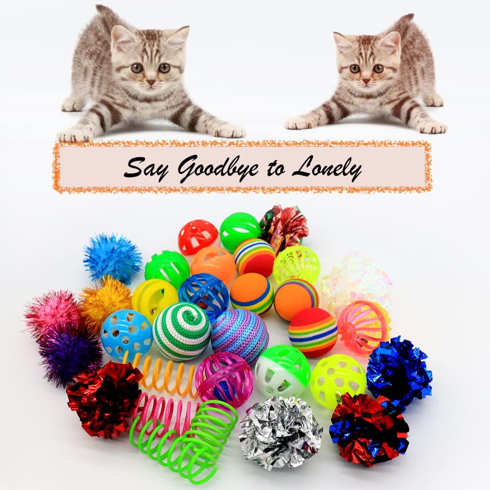 Lasocuhoo Cat Toys, Kitten Cat Ball Toys Assortments, Including Rainbow Ball, Crinkle Ball, Sparkle Ball, Bell Balls, Sisal Ball