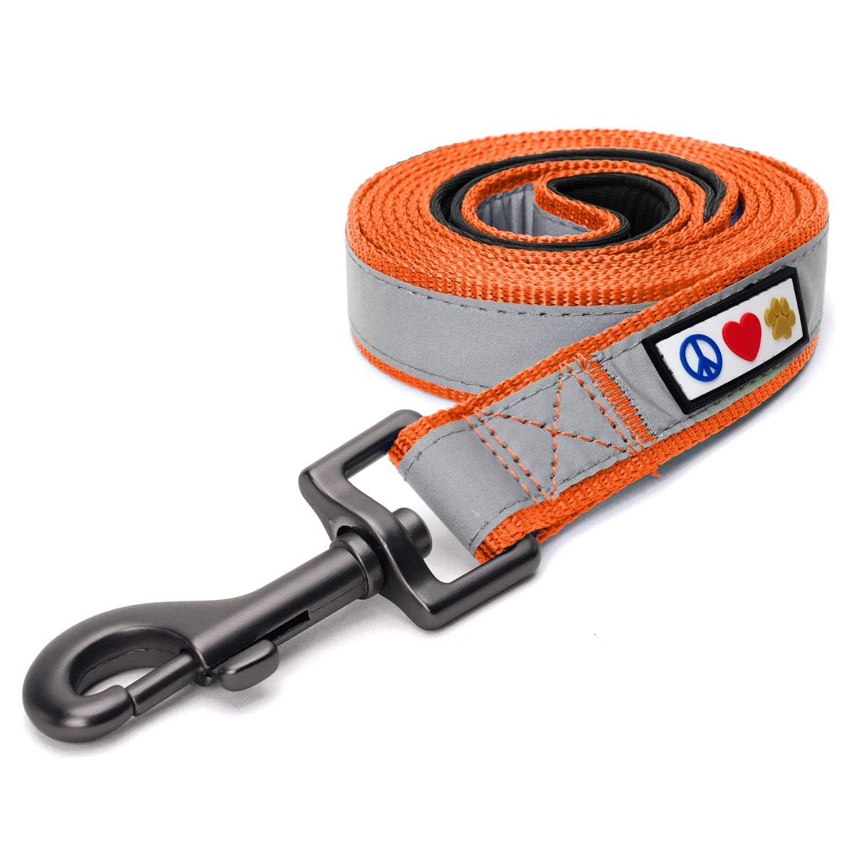 Pawtitas 6 Ft Padded Dog Leash With Comfortable Neoprene Padding Handle - Orange Lead | Small Reflective Dog Leash With Highly R