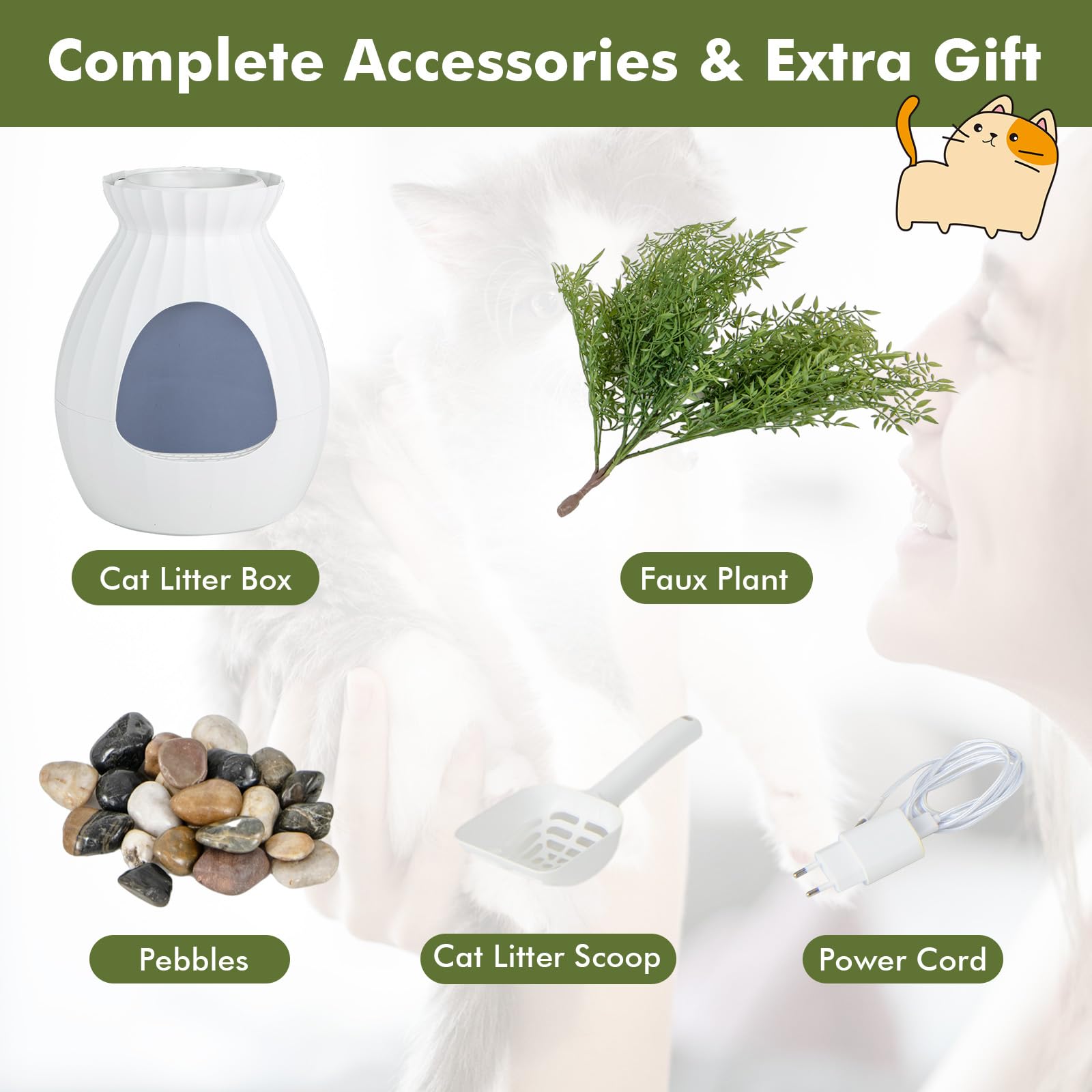 Petsite White Plant Litter Box, Cat Hidden Litter Box Enclosure With Artificial Plant, Advanced Odor Removal System, Detachable