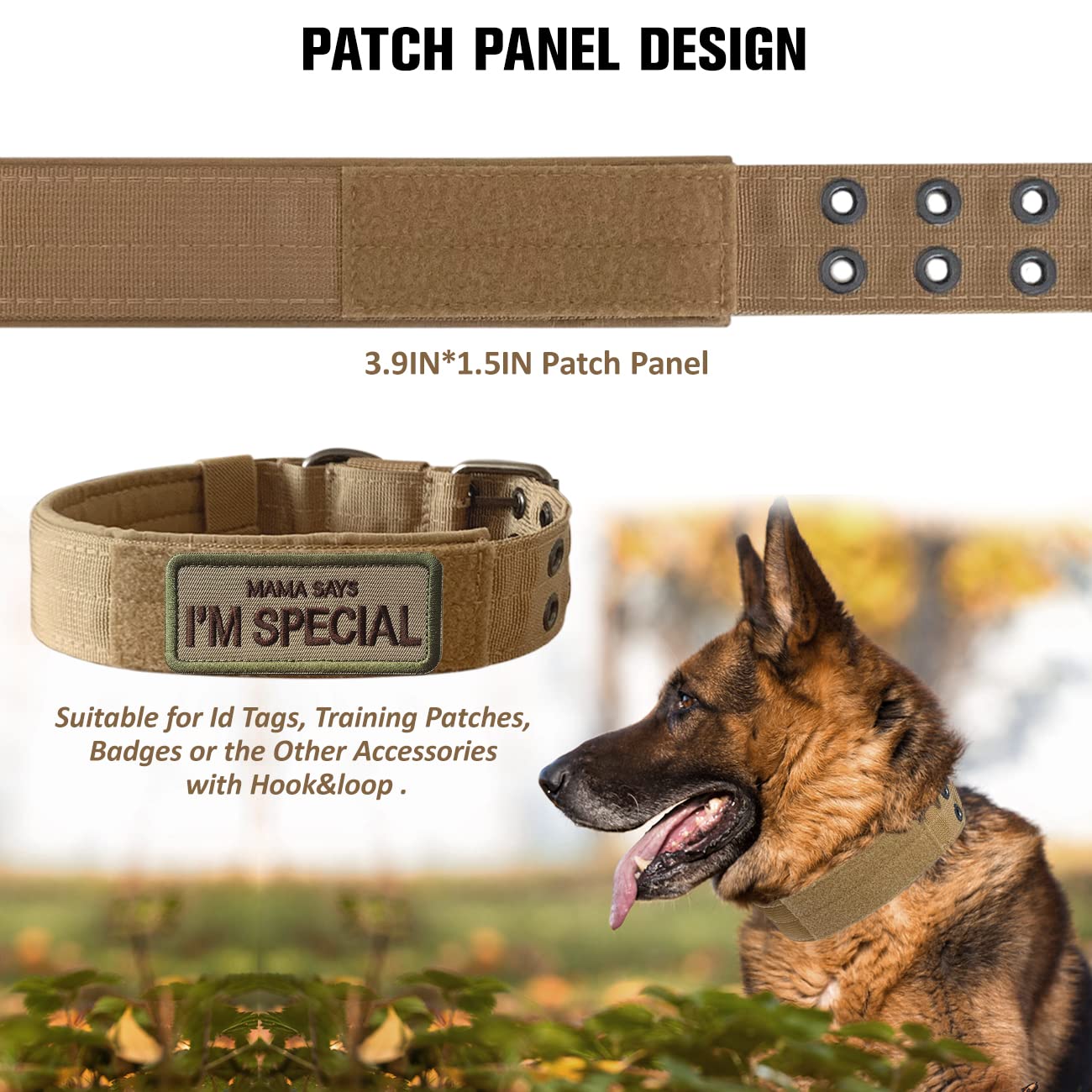 Tactical Dog Collar Military Adjustable Dog Collars Soft Nylon K9 Training Collar With Patch Heavy Duty Metal Buckle Collars For