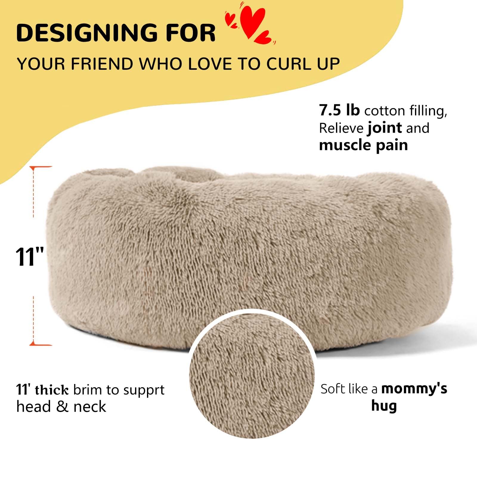 Hachikitty Calming Donut Cuddler Dog Bed, Indoor Puppy Beds For Large Dogs, Xlarge 36''