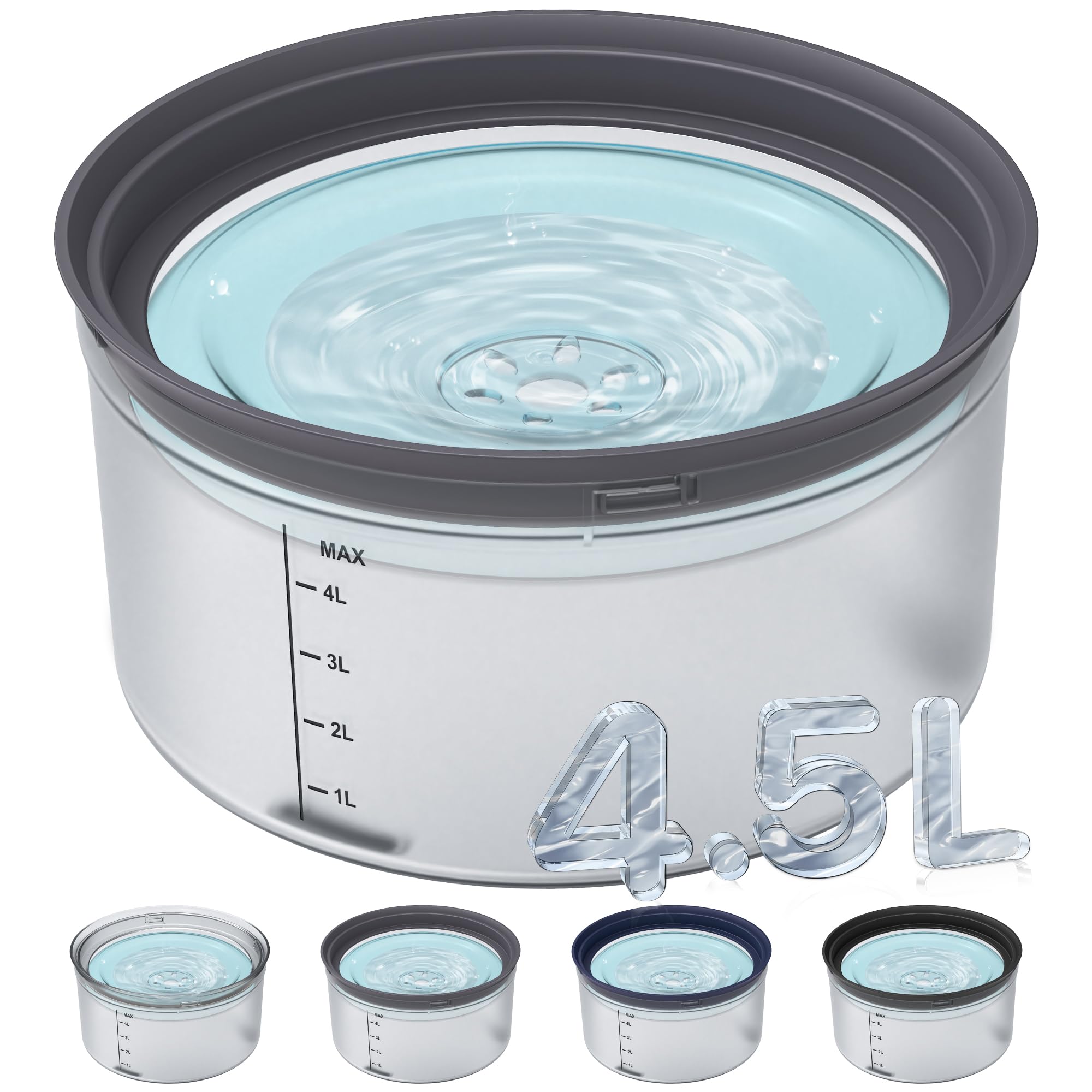 Decflow 1.2Gallon Dog Water Bowl No Spill, 4.5L Large Capacity Spill Proof Dog Bowls with Transparent Floating Disk, Anti-Splash