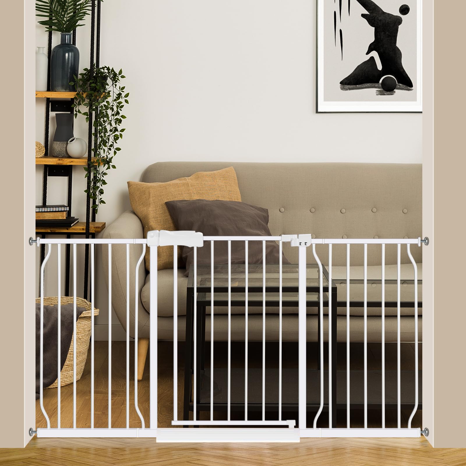 Extra Wide Baby Gate 57.5-62.2 Pressure Mounted,Child Dog Pet Safety Gates with Walk Through Door for Doorways Stairs No Drillin