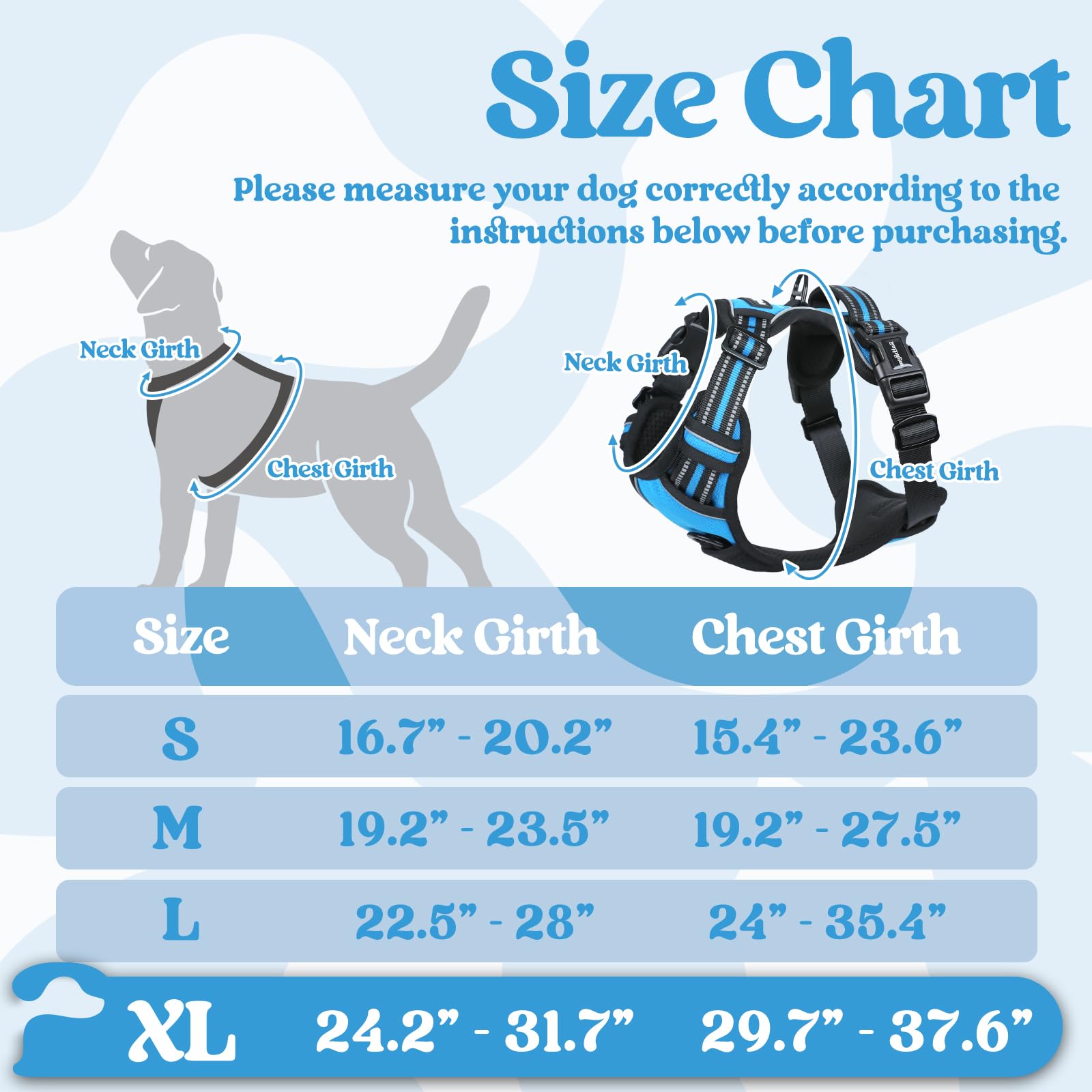 Rabbitgoo Dog Harness For Large, No Pull Pet Harness With 3 Buckles, Adjustable Soft Padded Pooch Vest With Instant Control Handle, Easy Walking Reflective Pet Vest For Extra Large Dogs, Sky Blue, Xl